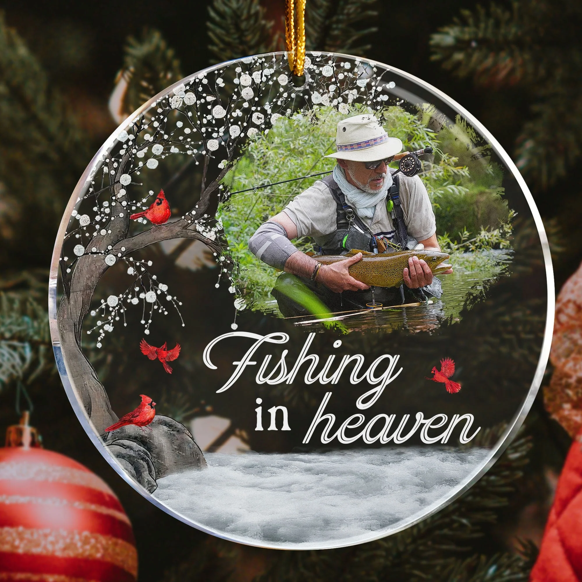 Fishing In Heaven Loss Of Dad, Husband Memorial - Personalized Acrylic Photo Ornament - Image 5