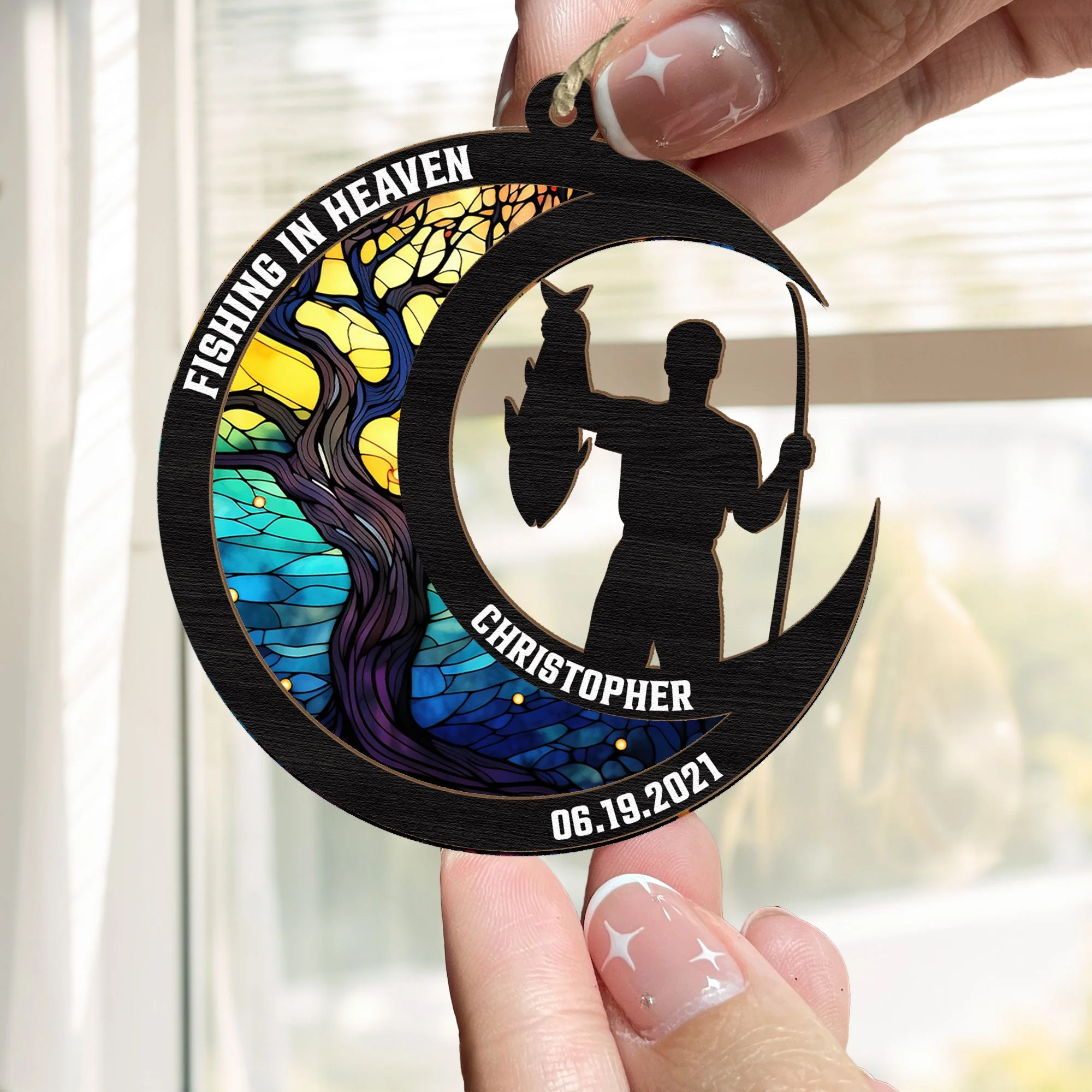 Fishing In Heaven - Personalized Suncatcher Ornament - Image 3