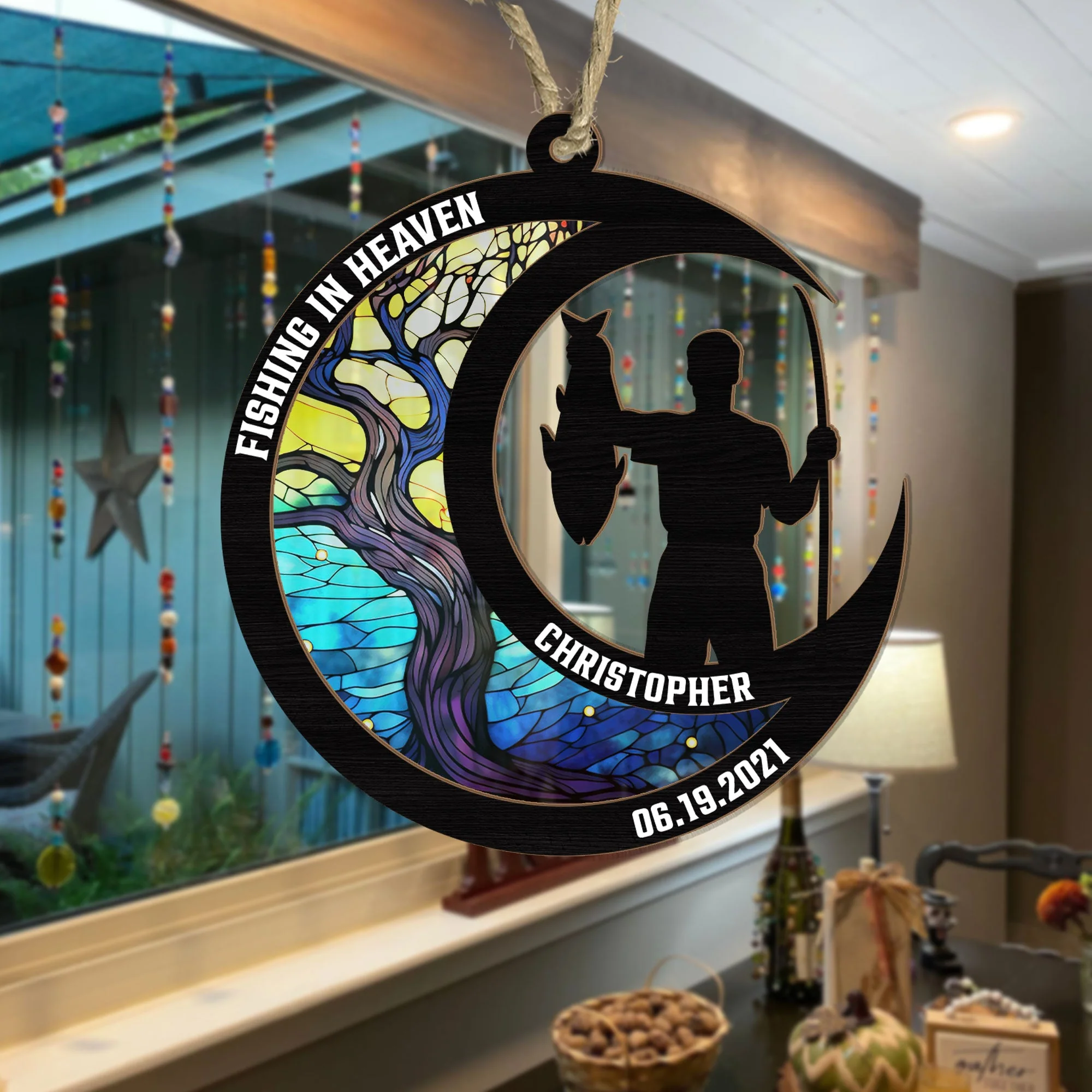Fishing In Heaven - Personalized Suncatcher Ornament - Image 5