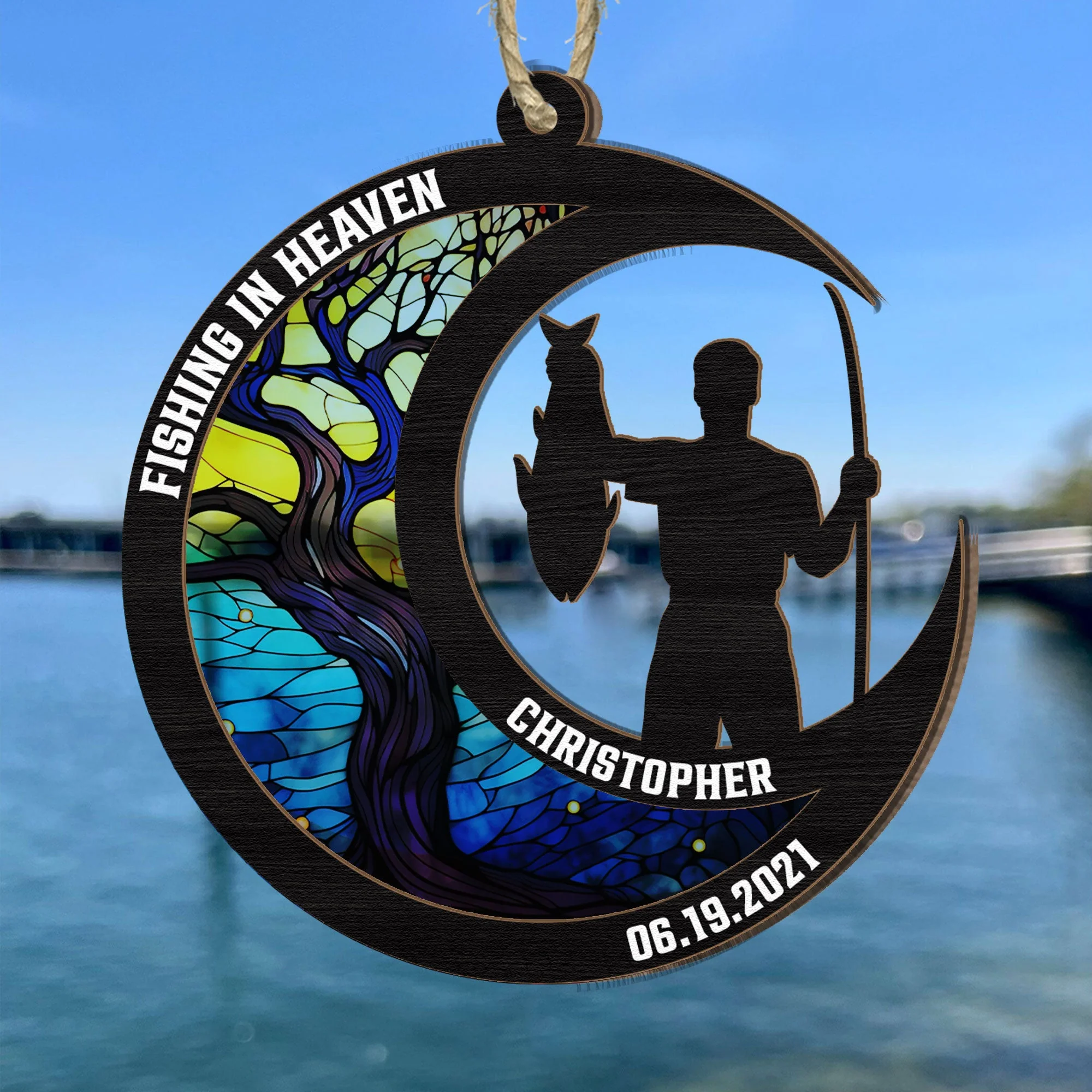 Fishing In Heaven - Personalized Suncatcher Ornament - Image 6