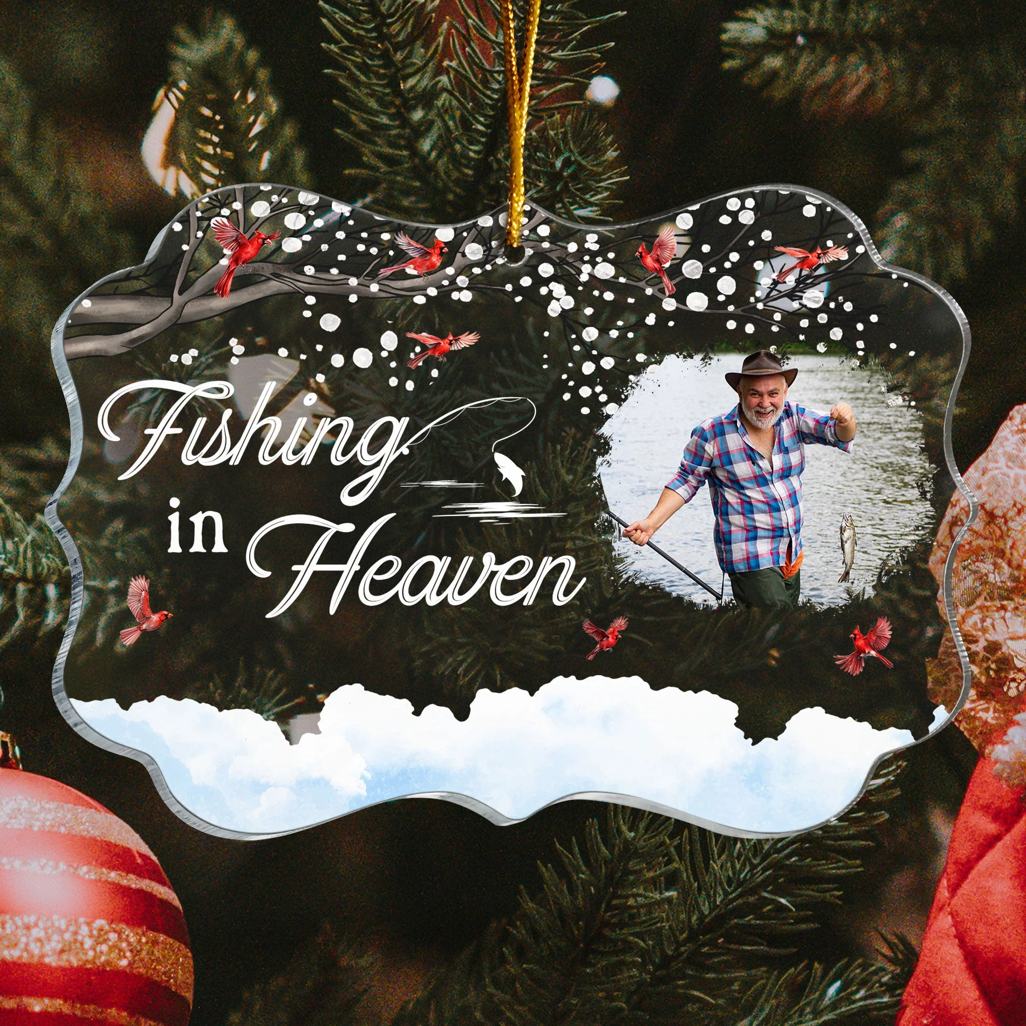 Fishing In Heaven - Ver 2 - Personalized Acrylic Photo Ornament - Image 4