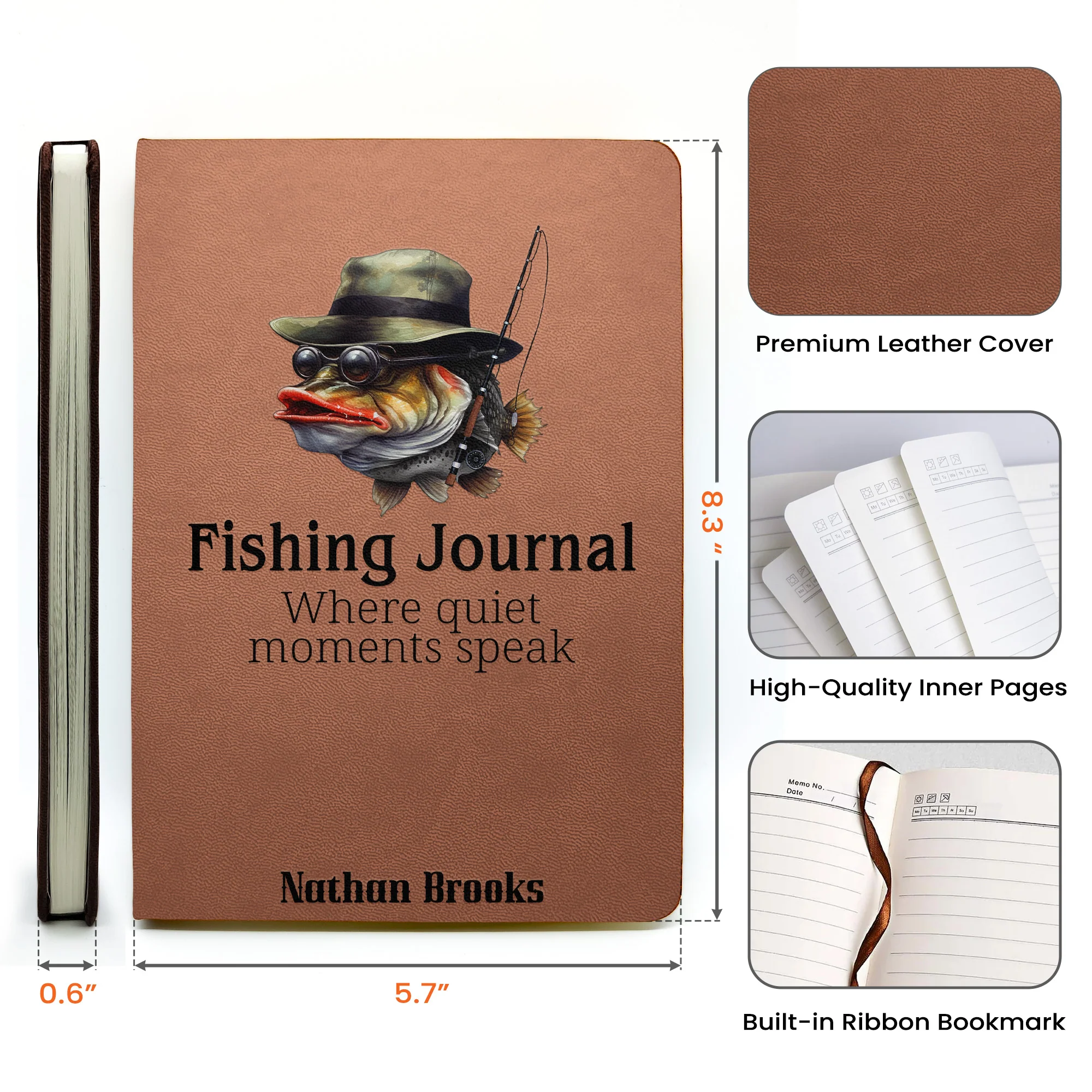Fishing Journal For Fishing Lovers, Men, Husband, Grandpa, Dad - Personalized Hardcover Journal - Image 6