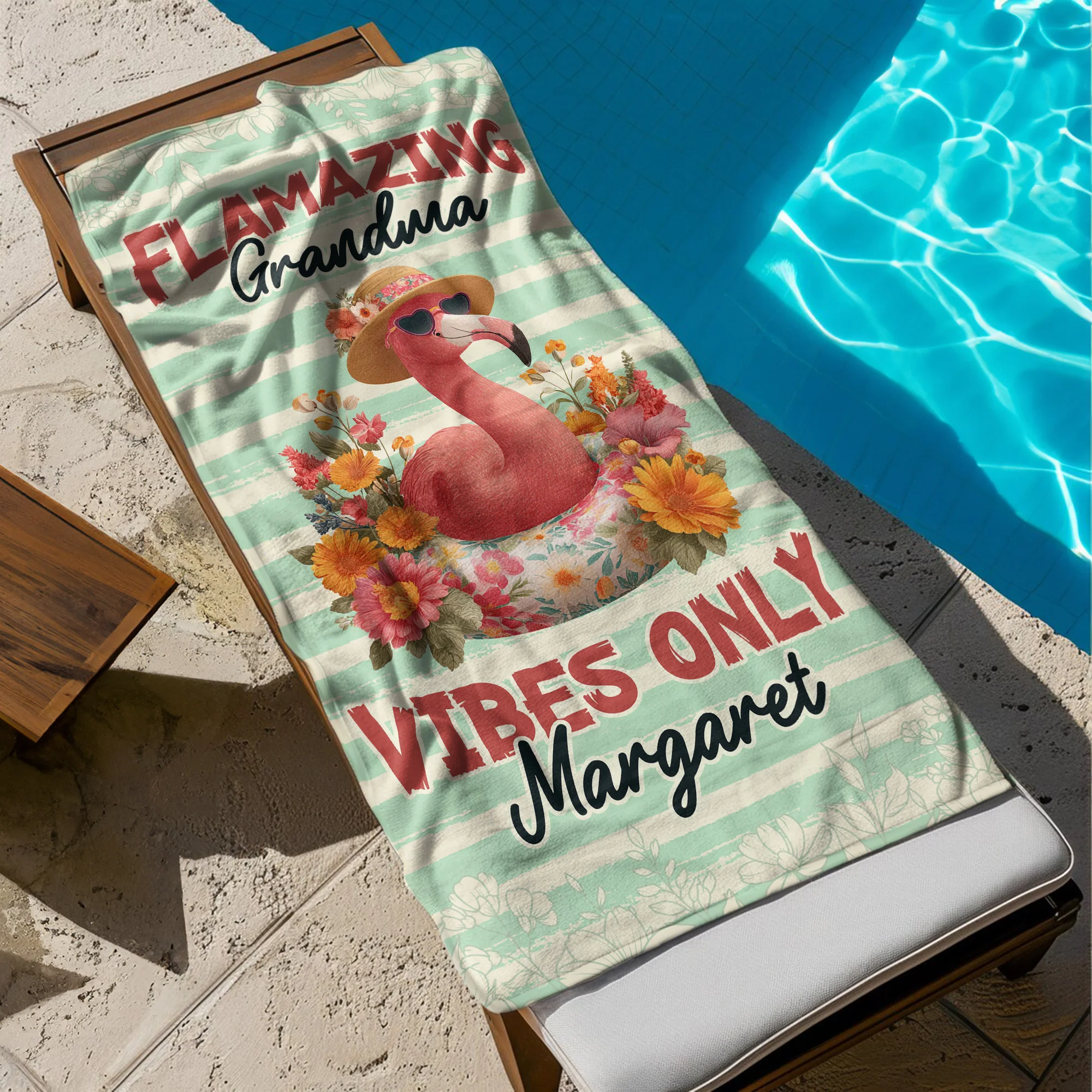 Flamazing Grandma Vibes Only - Personalized Quick-Dry Beach Towel - Image 2