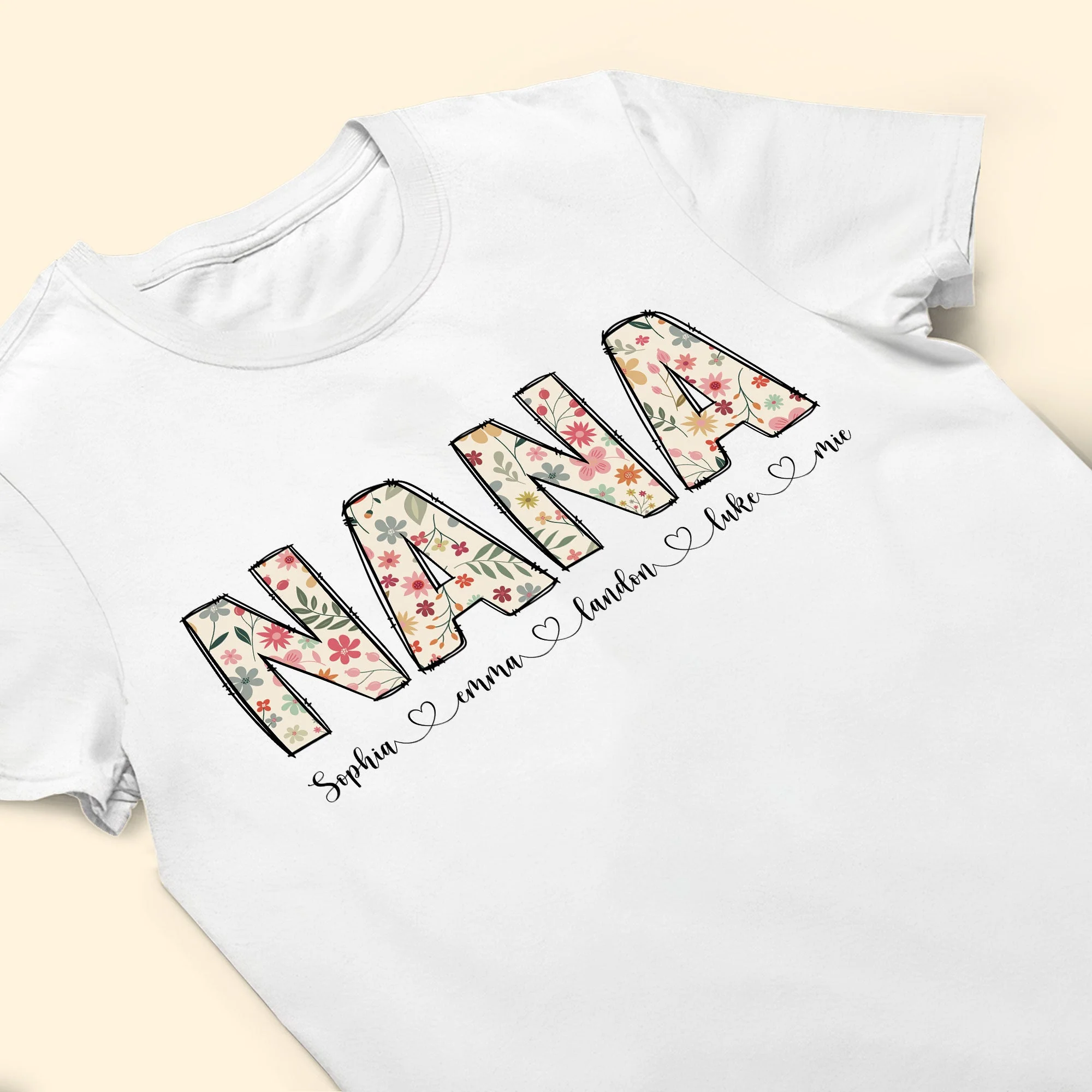 Floral Nana Custom Kids' Names - Personalized Shirt - Image 3