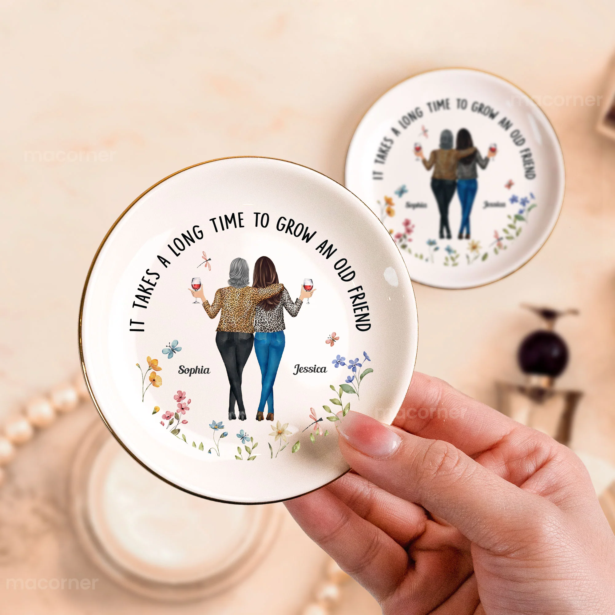 Floral Style It Takes A Long Time To Grow An Old Friend - Personalized Jewelry Dish - Image 3