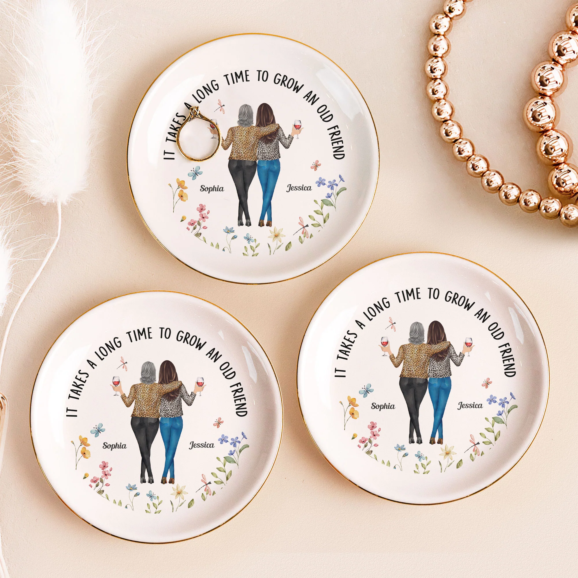 Floral Style It Takes A Long Time To Grow An Old Friend - Personalized Jewelry Dish - Image 5