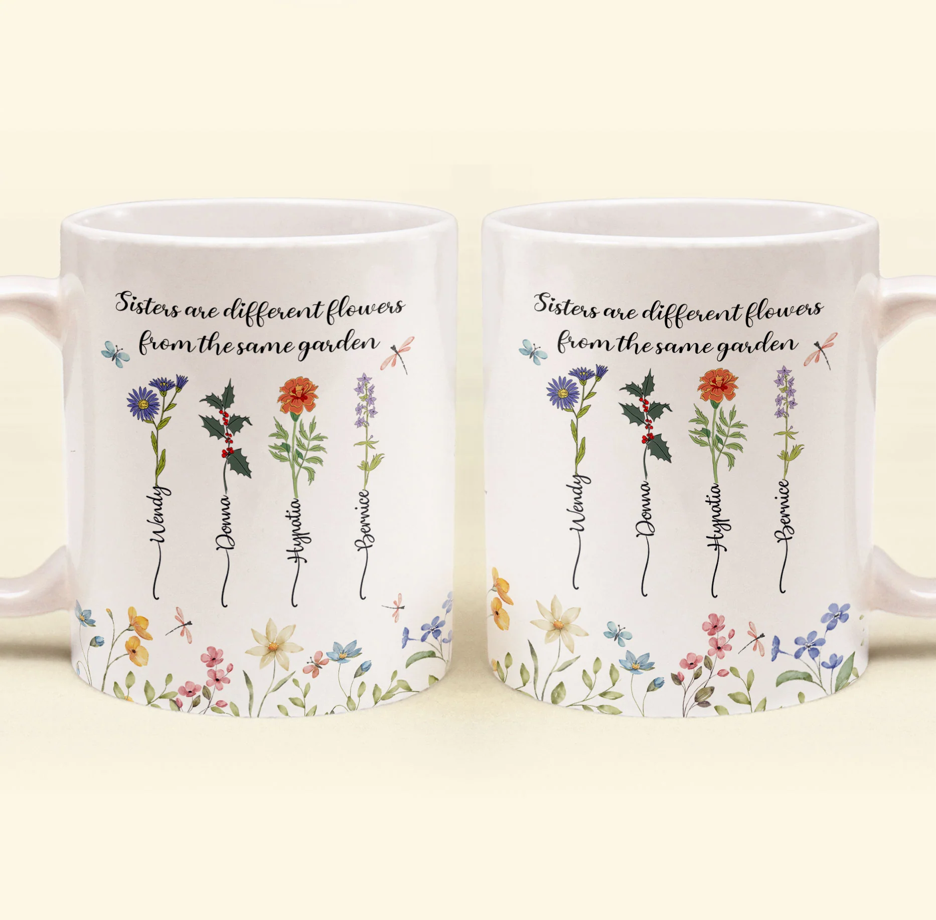 Floral Style Sisters Are Different Flowers From The Same Garden - Personalized Mug - Image 2