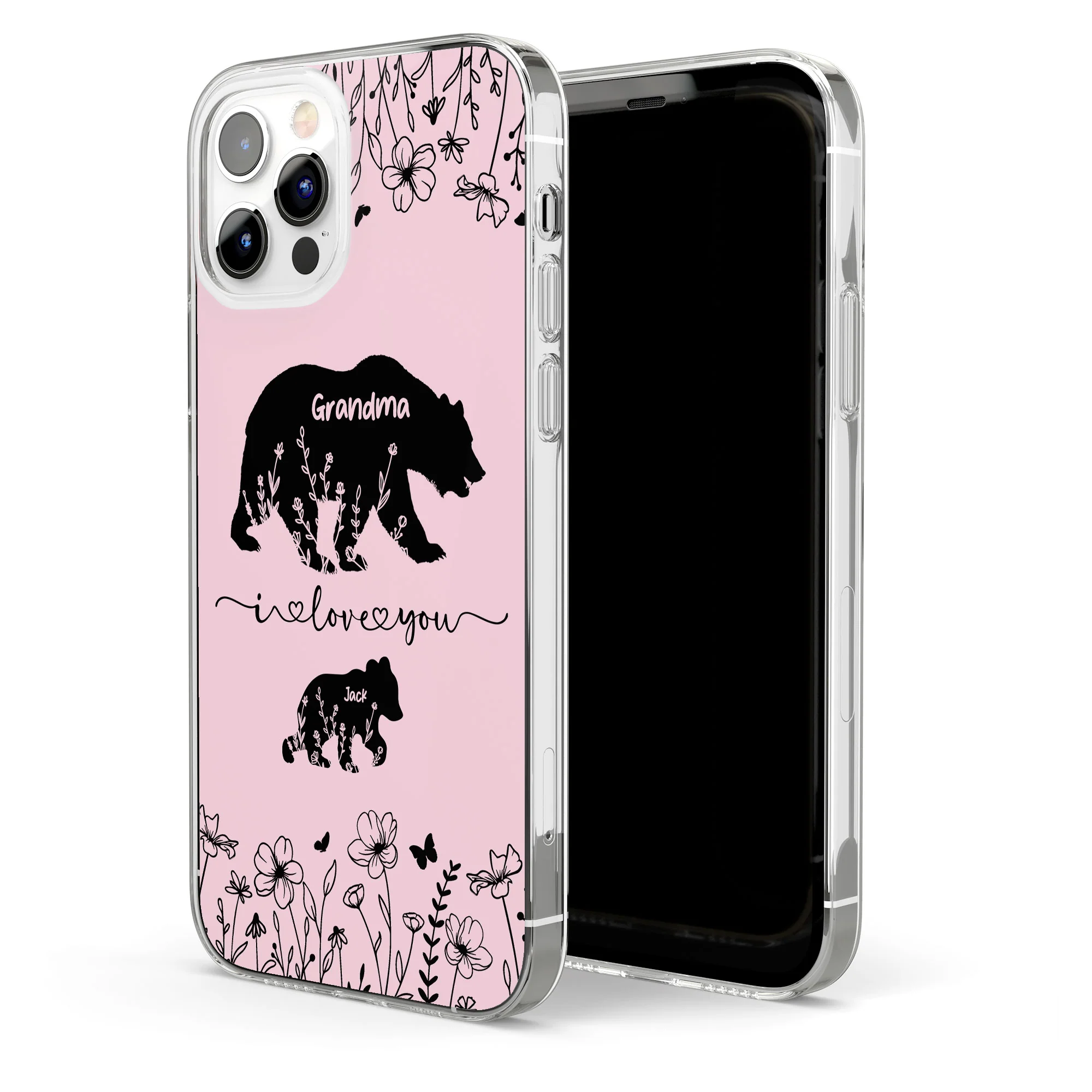 Flower Grandma Bear Mama Bear Custom Kid Name - Personalized Clear Phone Case - Image 3