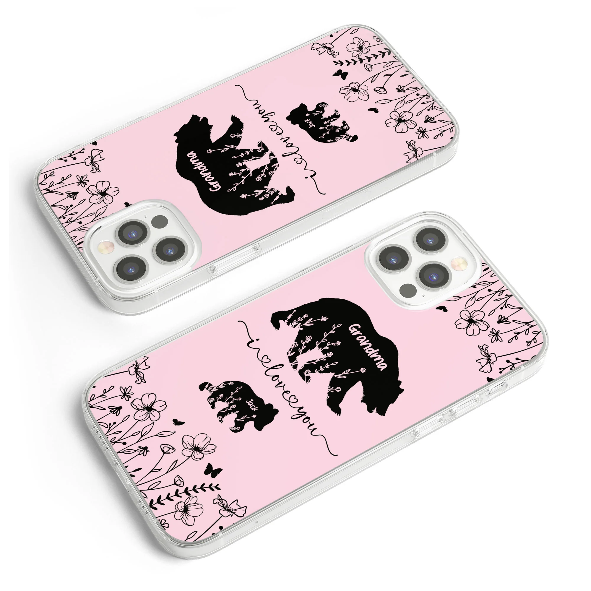 Flower Grandma Bear Mama Bear Custom Kid Name - Personalized Clear Phone Case - Image 4