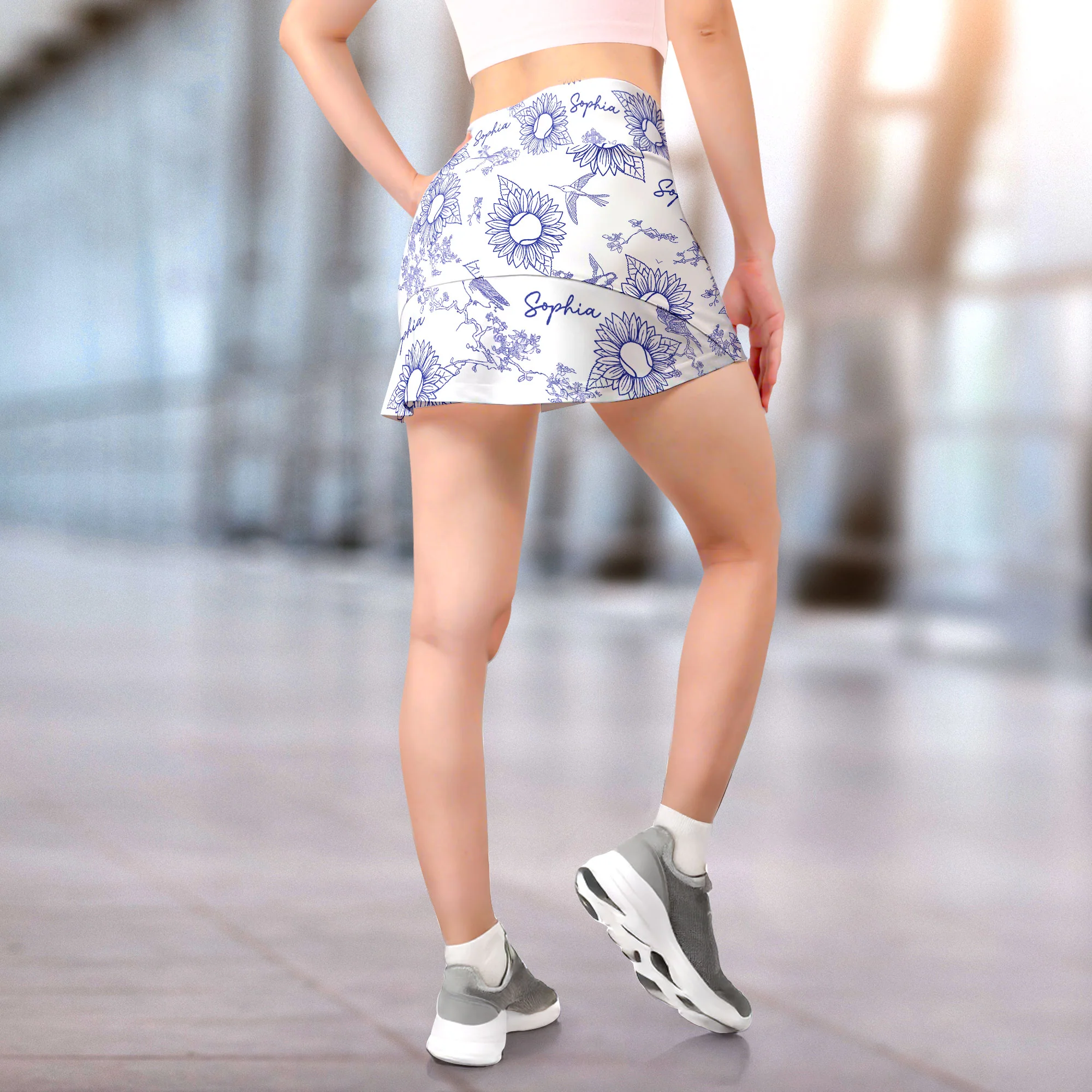 Flower Sport, Tennis, Golf.... Toile De Jouy - Custom Women's Skorts With Pockets - Image 4