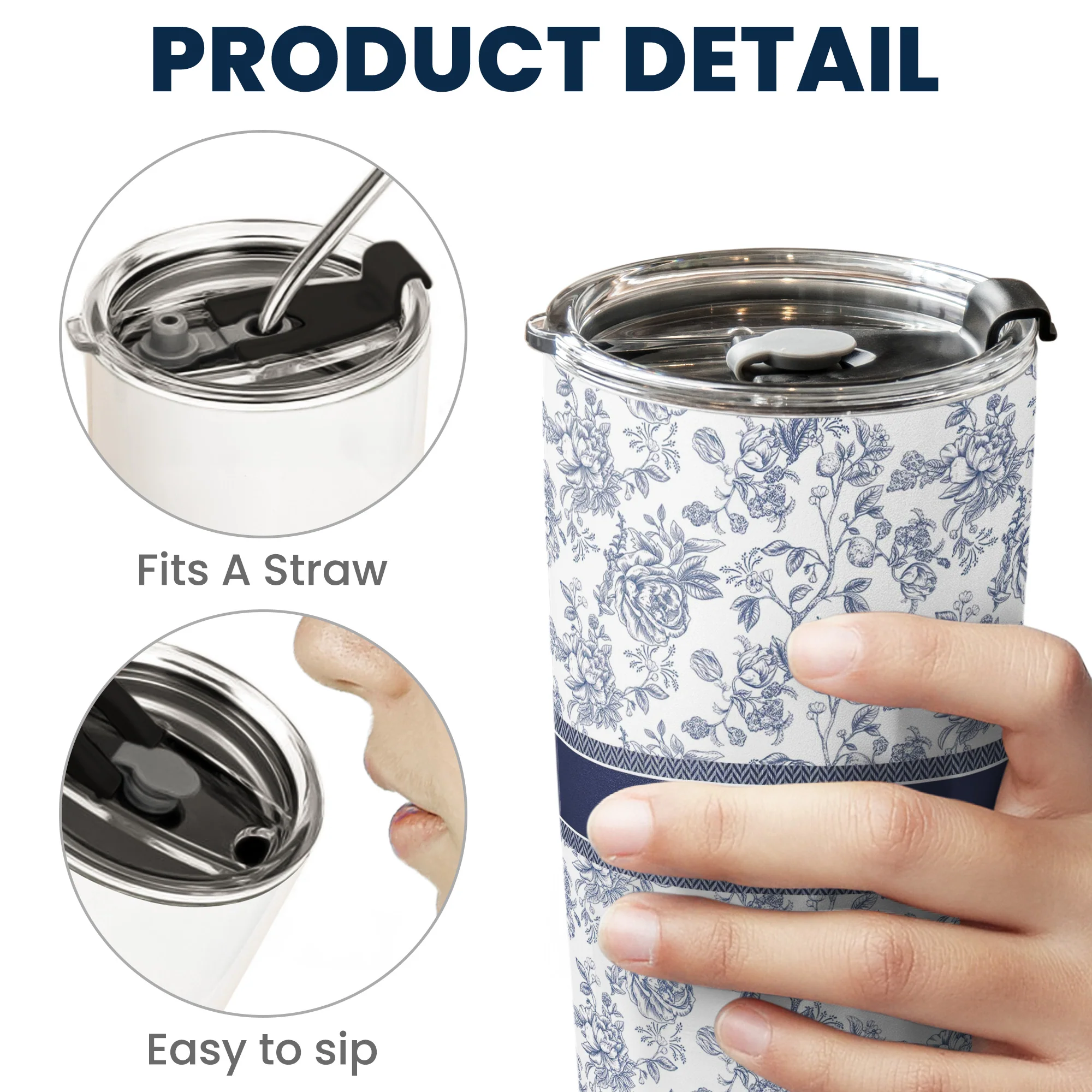 Flower Toile De Jouy French Style Custom Name - Personalized Tumbler Cup - Image 4