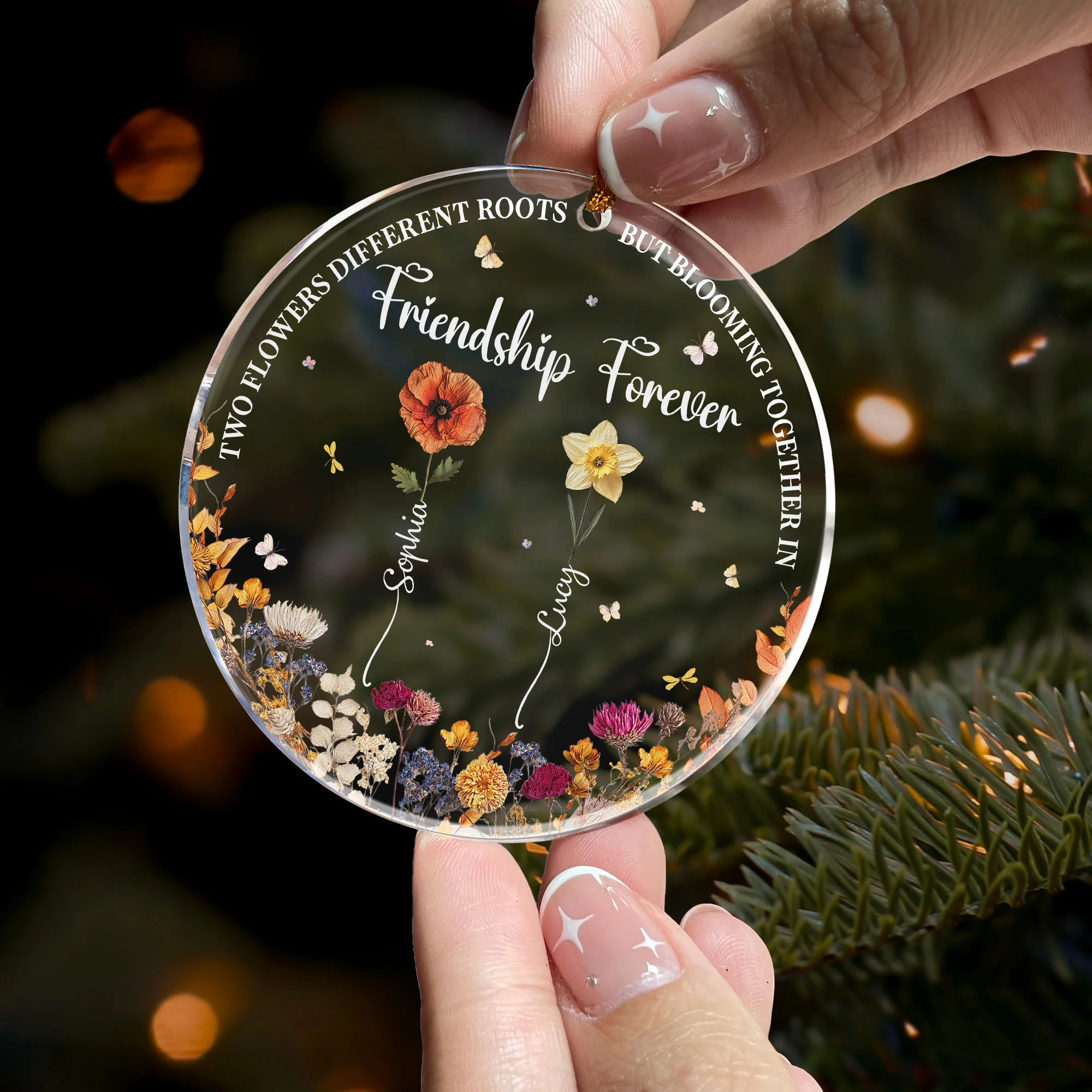 Flowers Blooming Together In Friendship Forever Dried Flower Printed - Personalized Acrylic Ornament - Image 2