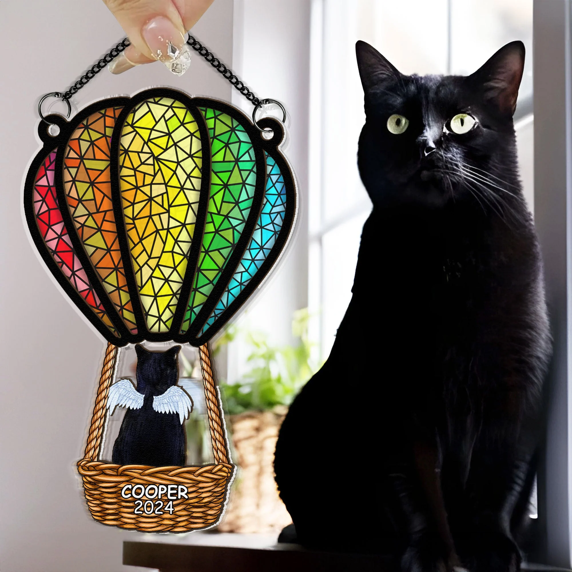 Flying With Air Balloon- Personalized Window Hanging Suncatcher Ornament - Image 4