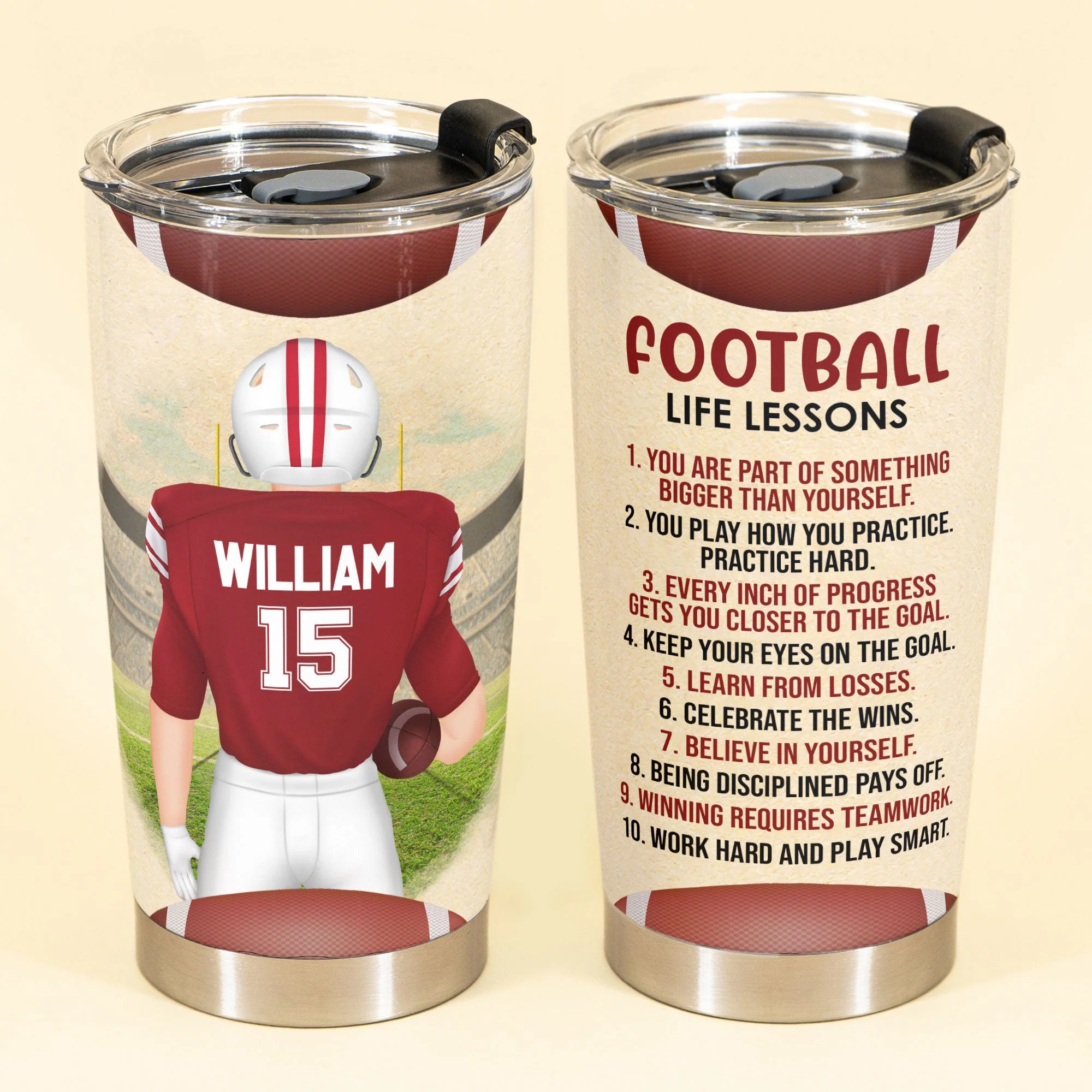 Football Life Lessons - Personalized Tumbler Cup - Birthday Gift For Football Player, Son, Grandson, Teammates - Image 2
