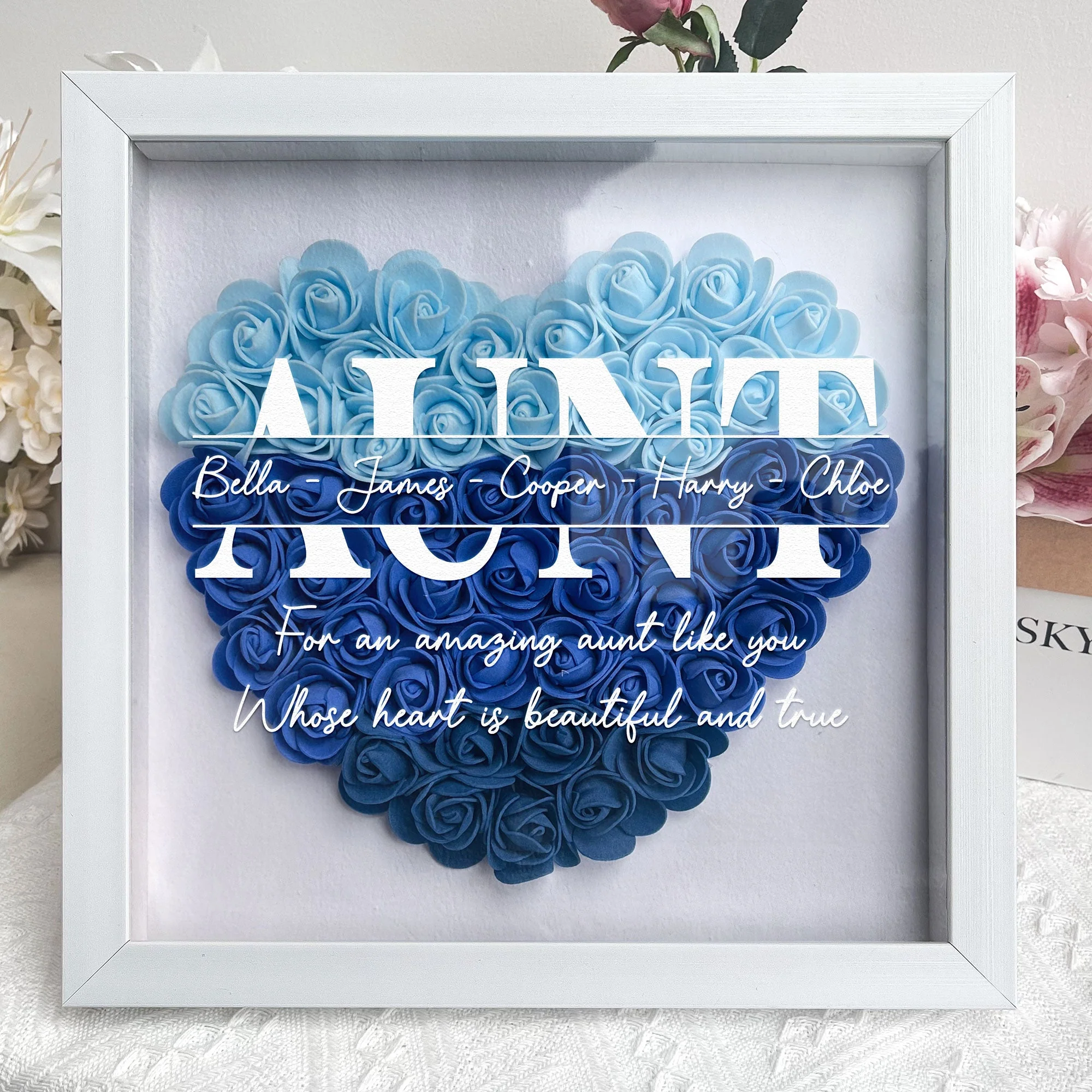 For An Amazing Aunt Like You - Personalized Flower Shadow Box - Image 2