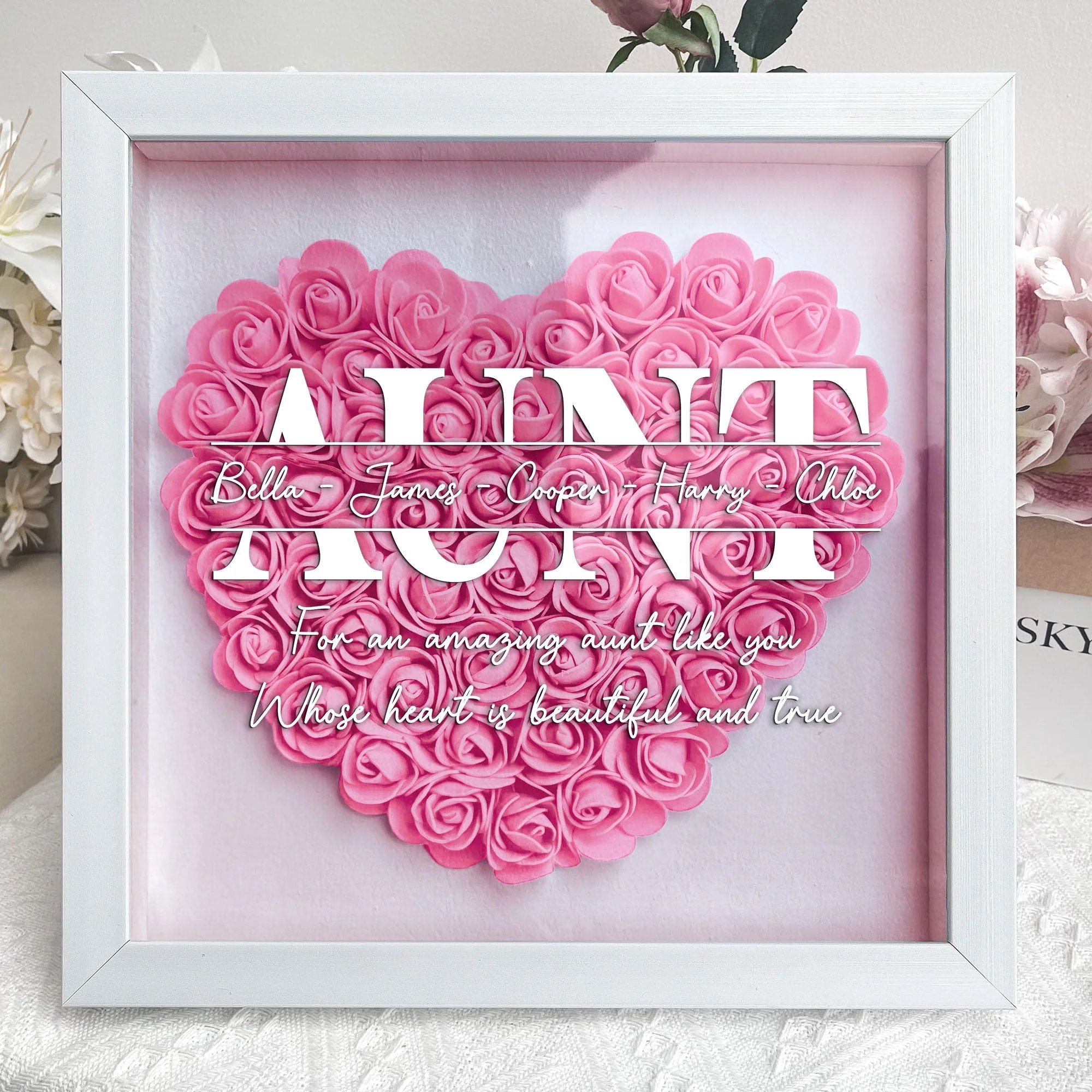 For An Amazing Aunt Like You - Personalized Flower Shadow Box - Image 3