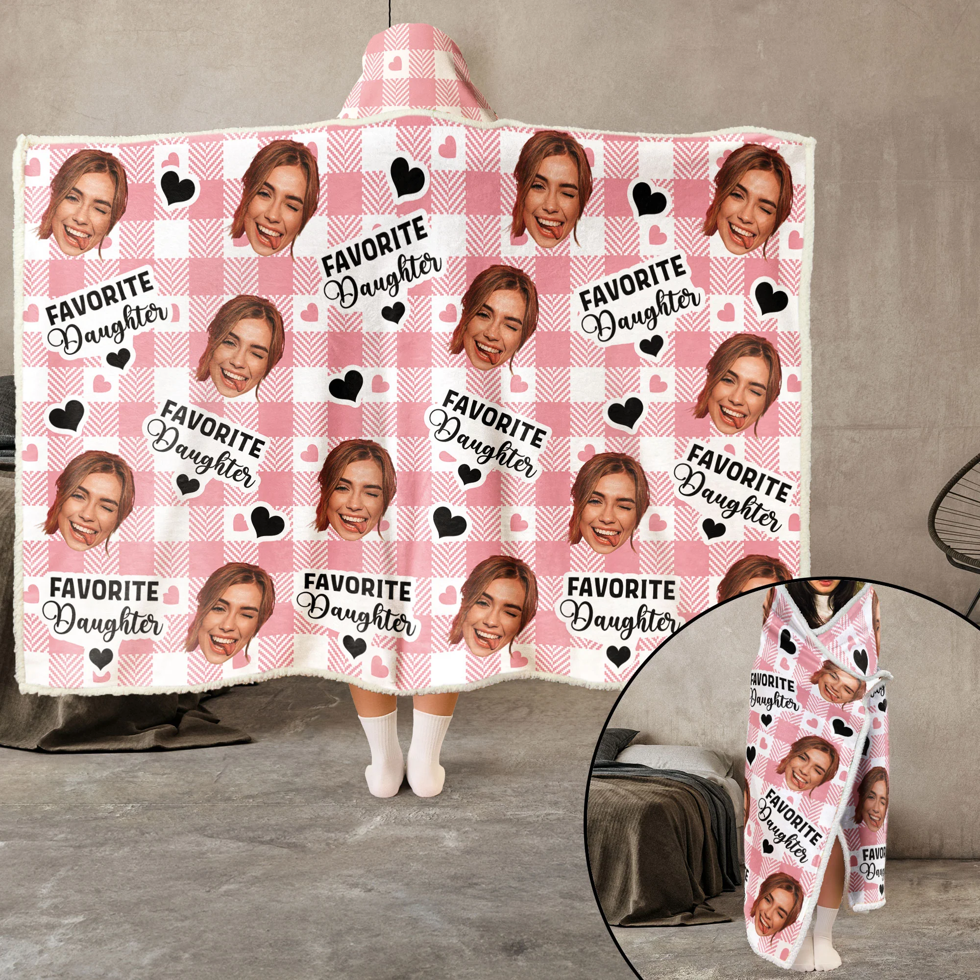 For Favorite Daughter - Personalized Photo Wearable Blanket Hoodie - Image 4