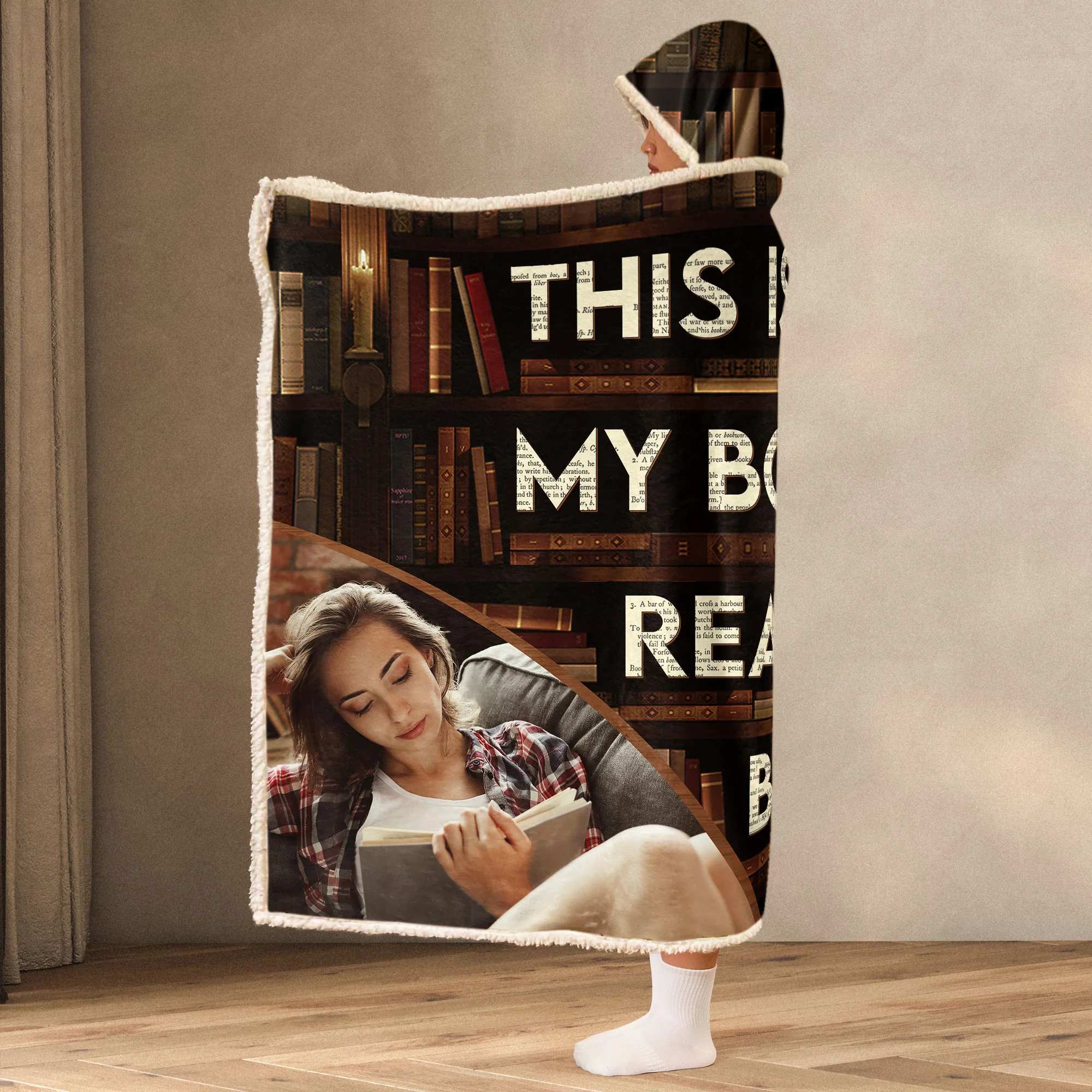 For Me Gift My Book Reading Blanket - Personalized Photo Wearable Blanket Hoodie - Image 4