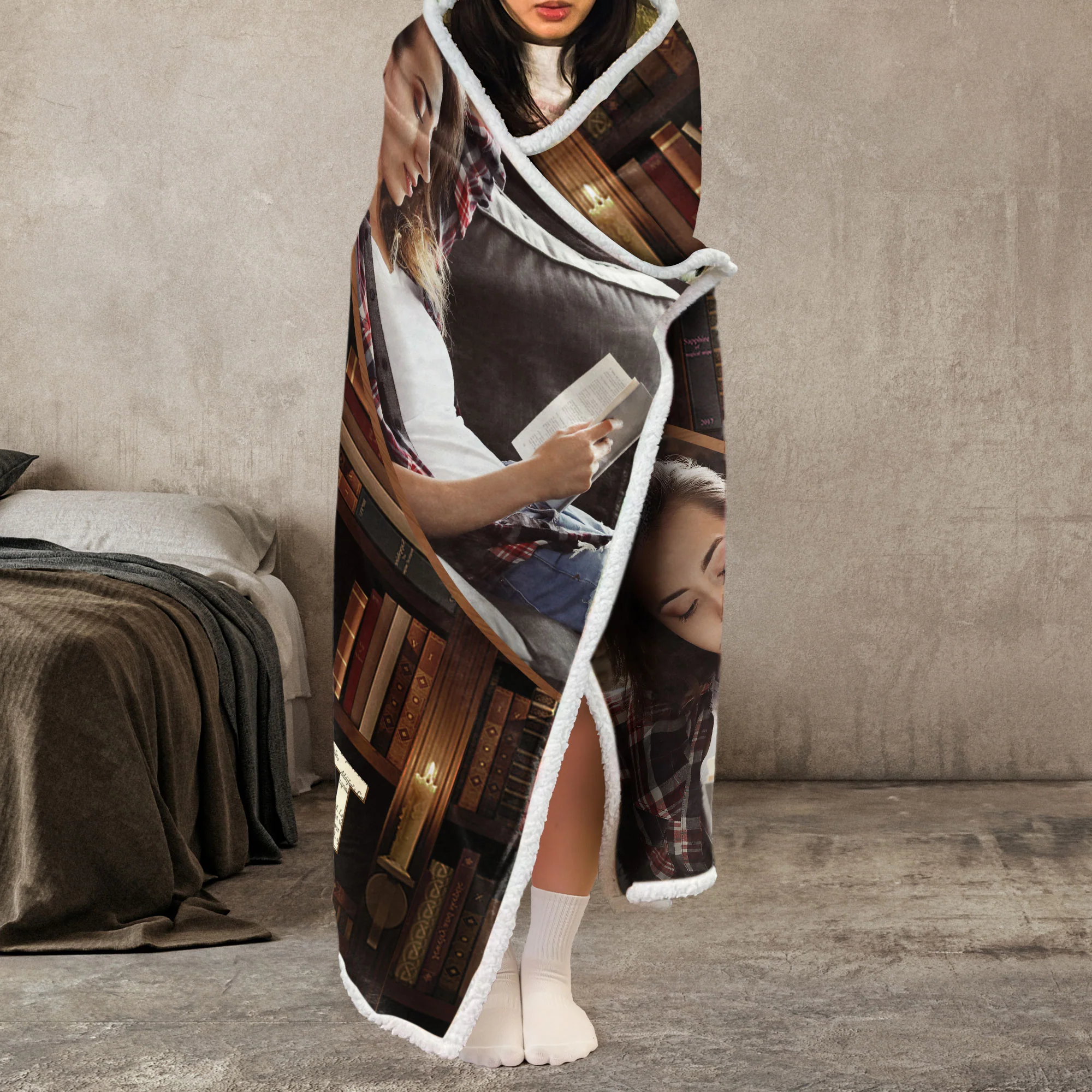 For Me Gift My Book Reading Blanket - Personalized Photo Wearable Blanket Hoodie - Image 5