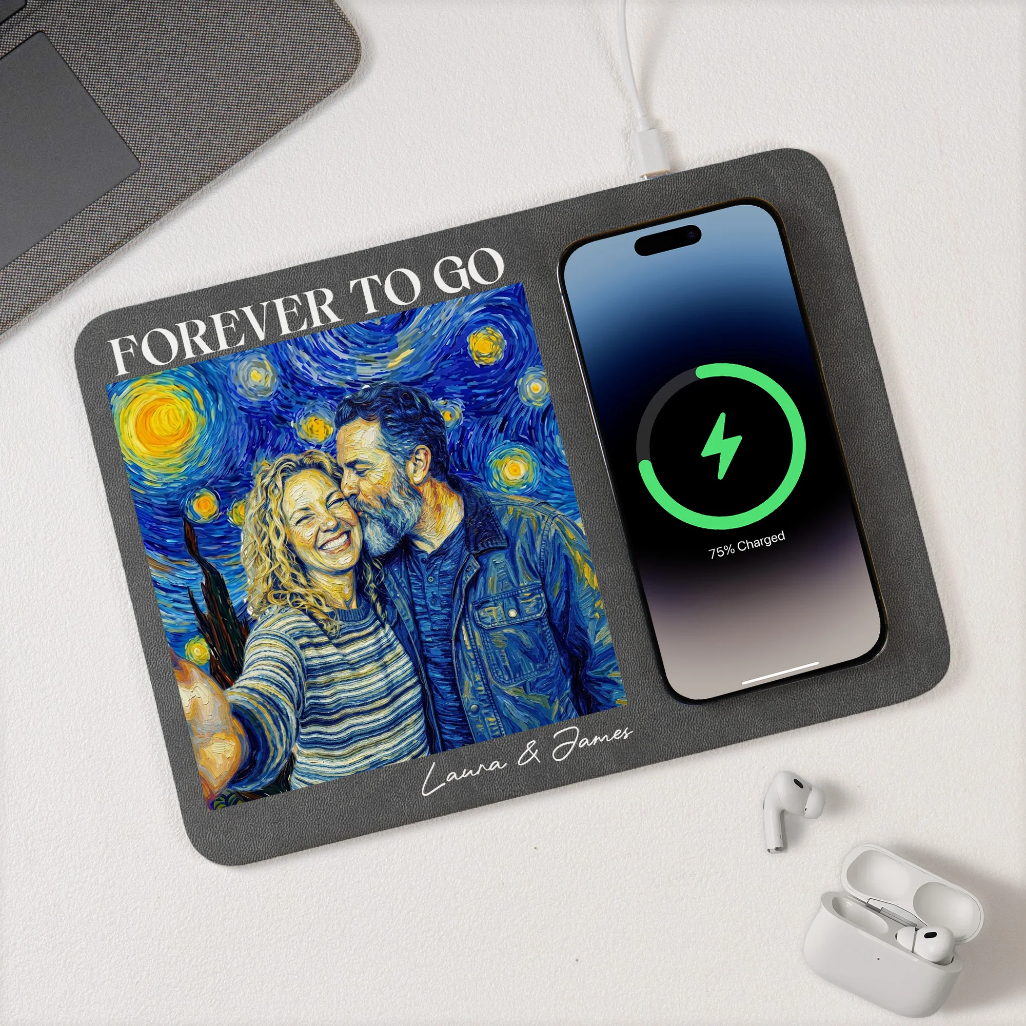 Forever & Always New Version Custom Photo Van Gogh Art Gift For Him, Her - Personalized Charging Pad - Image 5