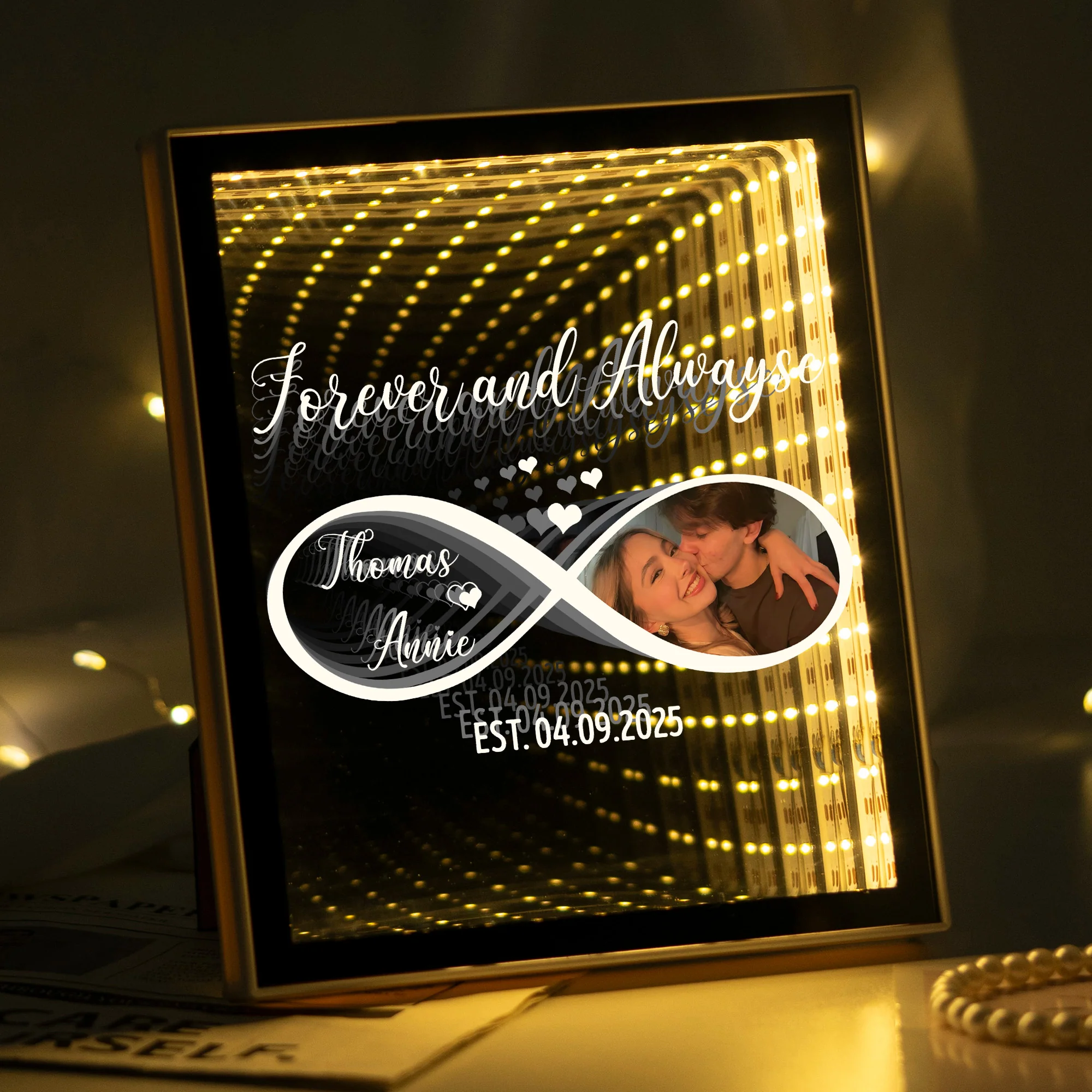 Forever And Always Infinity Love, Romantic Gifts For Her - Personalized Infinity Mirror Light Photo Box - Image 2