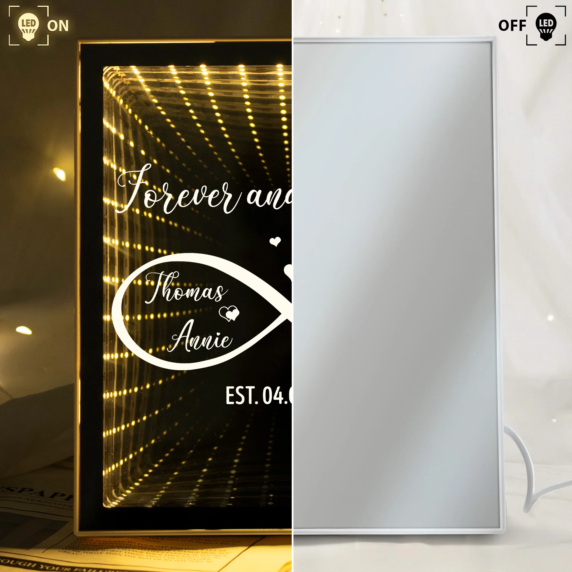 Forever And Always Infinity Love, Romantic Gifts For Her - Personalized Infinity Mirror Light Photo Box - Image 5