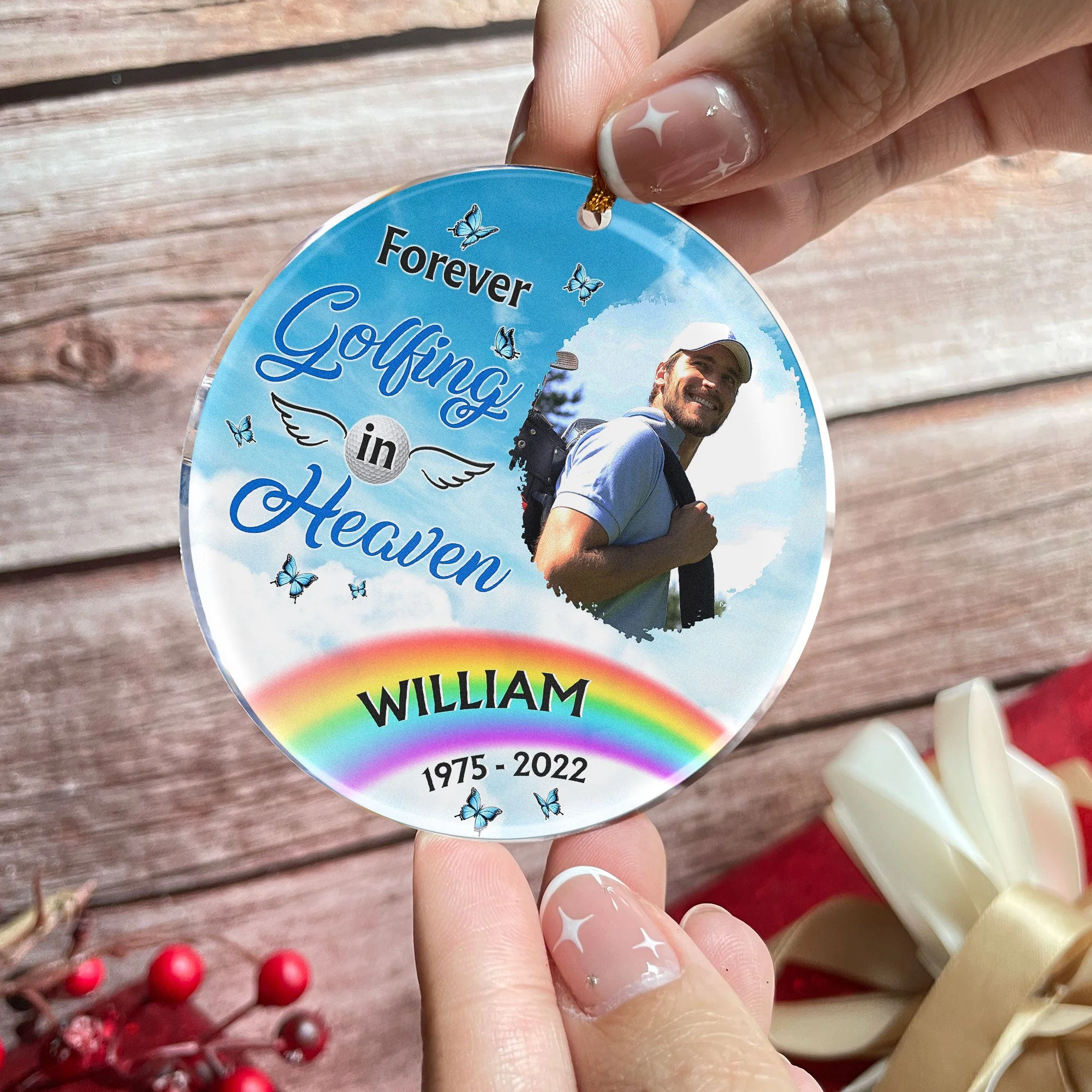 Forever Golfing In Heaven - Personalized Acrylic Photo Ornament - Image 4