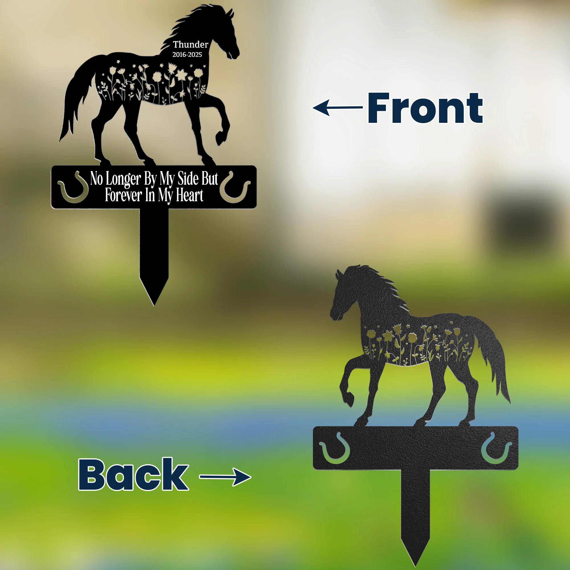 Forever In Our Hearts Horse Name Keepsake Memorial Stake - Personalized Garden Stake - Image 2