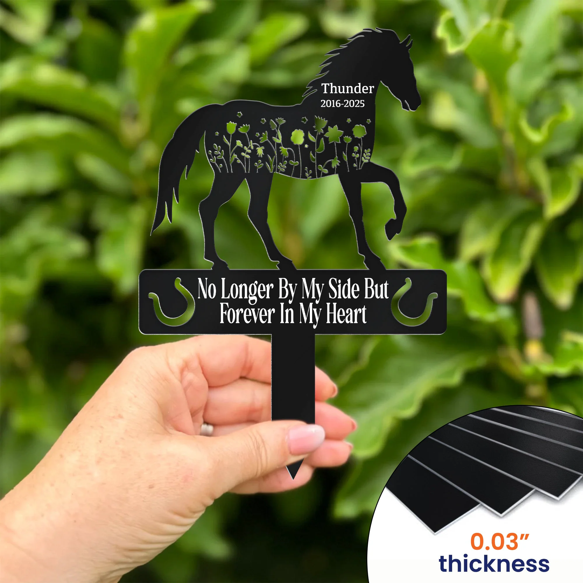 Forever In Our Hearts Horse Name Keepsake Memorial Stake - Personalized Garden Stake - Image 3