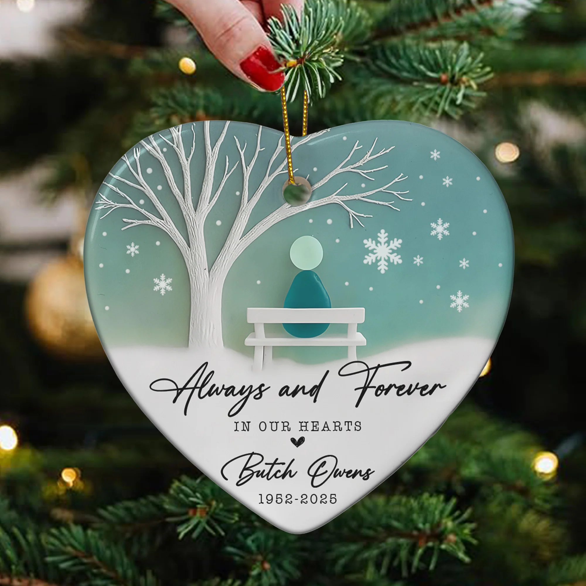 Forever In Our Hearts Memorial Gift 2D Sea Glass Effect - Personalized Ceramic Ornament - Image 2
