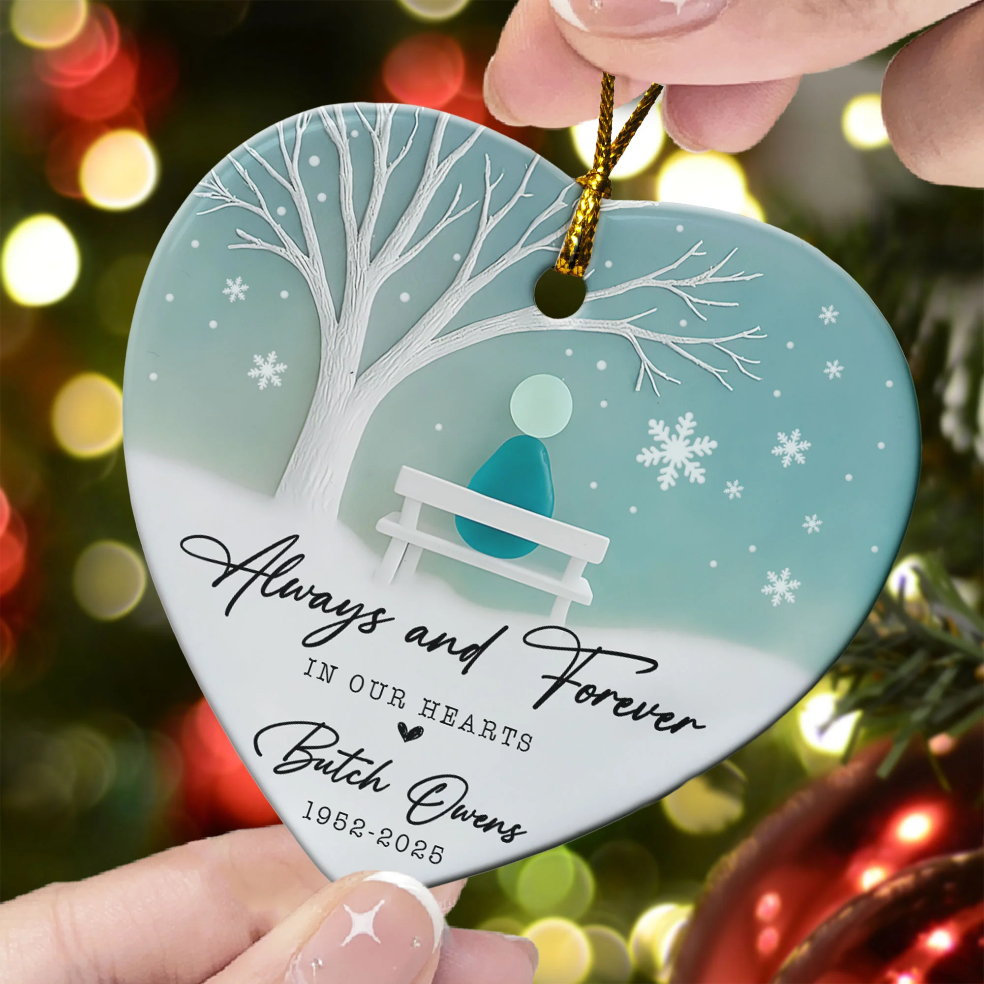 Forever In Our Hearts Memorial Gift 2D Sea Glass Effect - Personalized Ceramic Ornament - Image 3