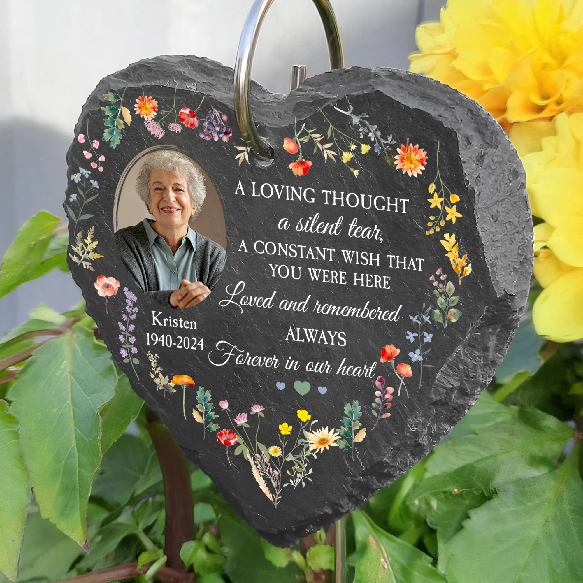 Forever In Our Hearts - Personalized Photo Memorial Garden Slate And Hook - Image 4
