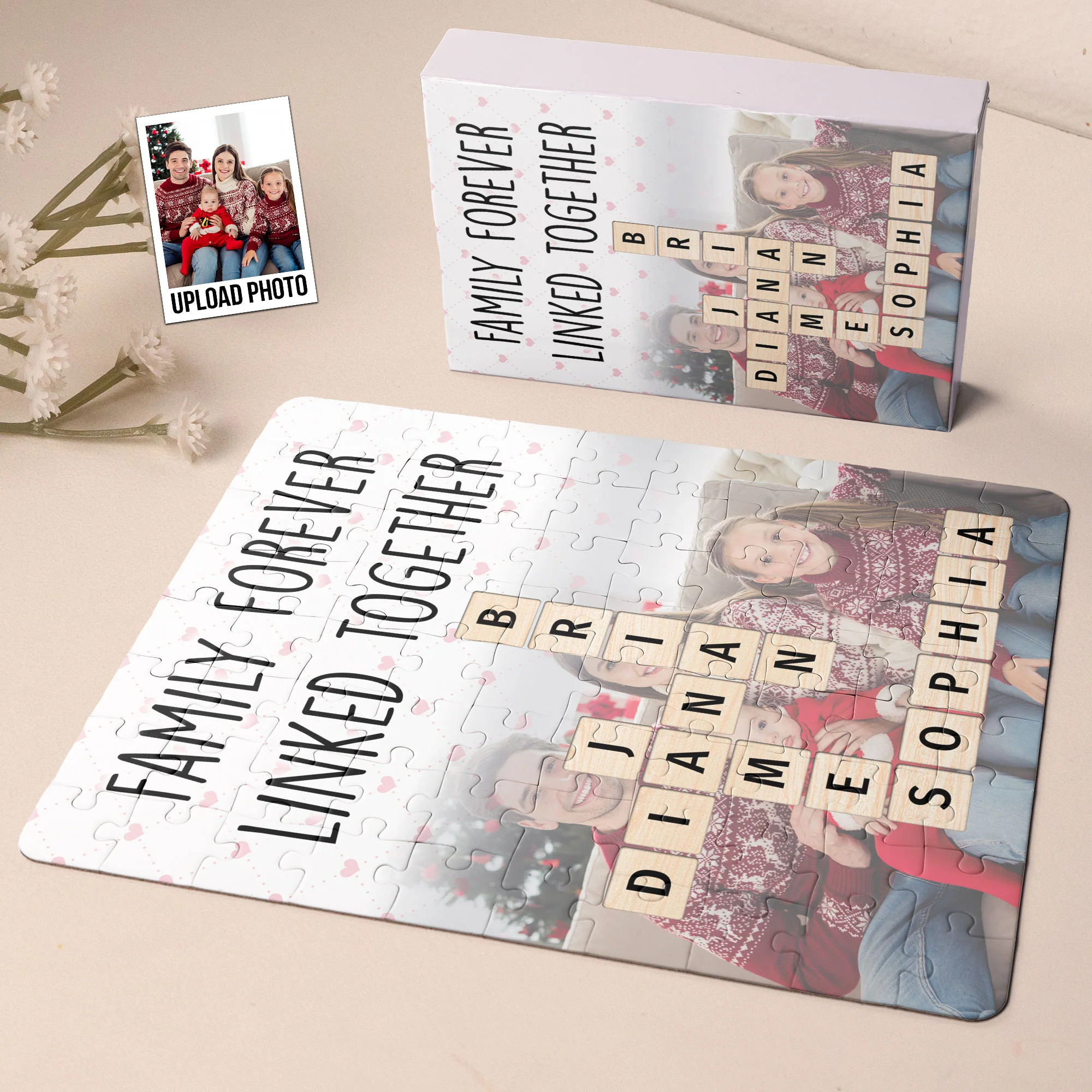 Forever Linked Together Family Scrabble Name - Personalized Photo Jigsaw Puzzle - Image 2