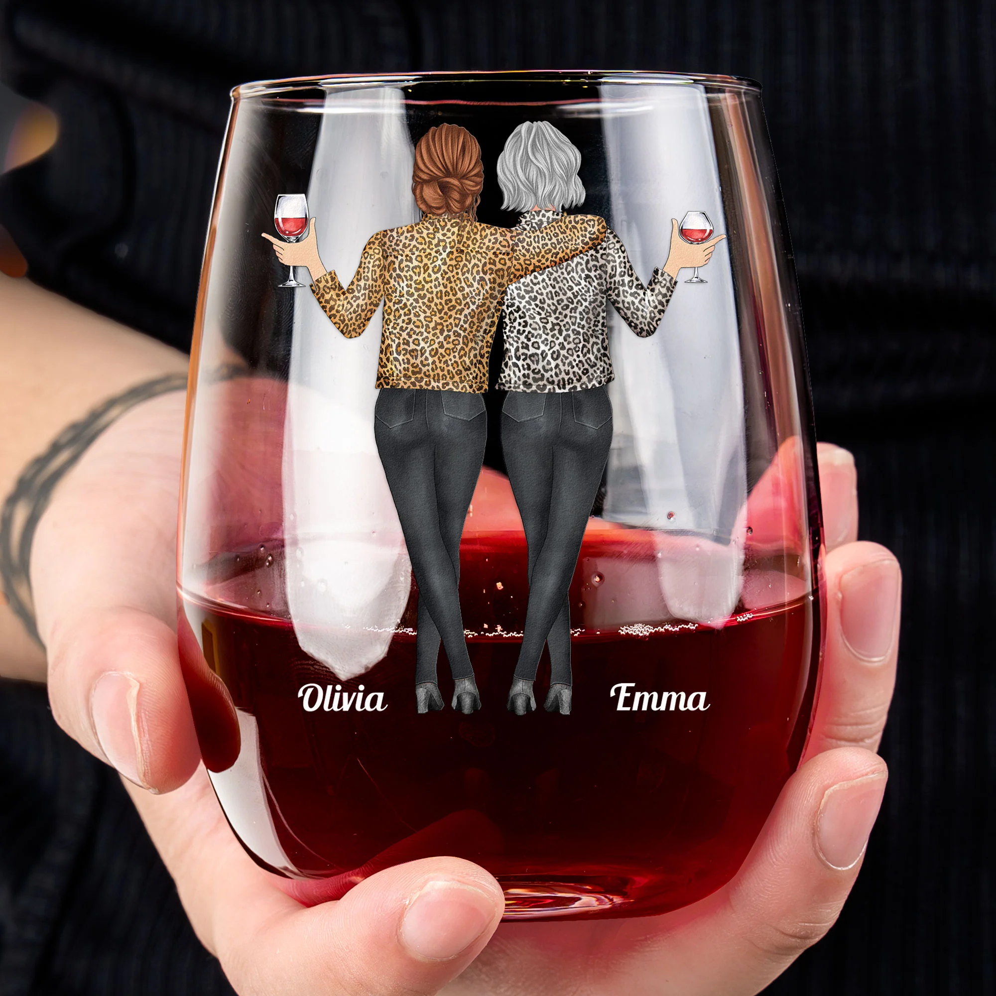 Friends And Wine, The Older The Better - Personalized Stemless Wine Glass - Image 3