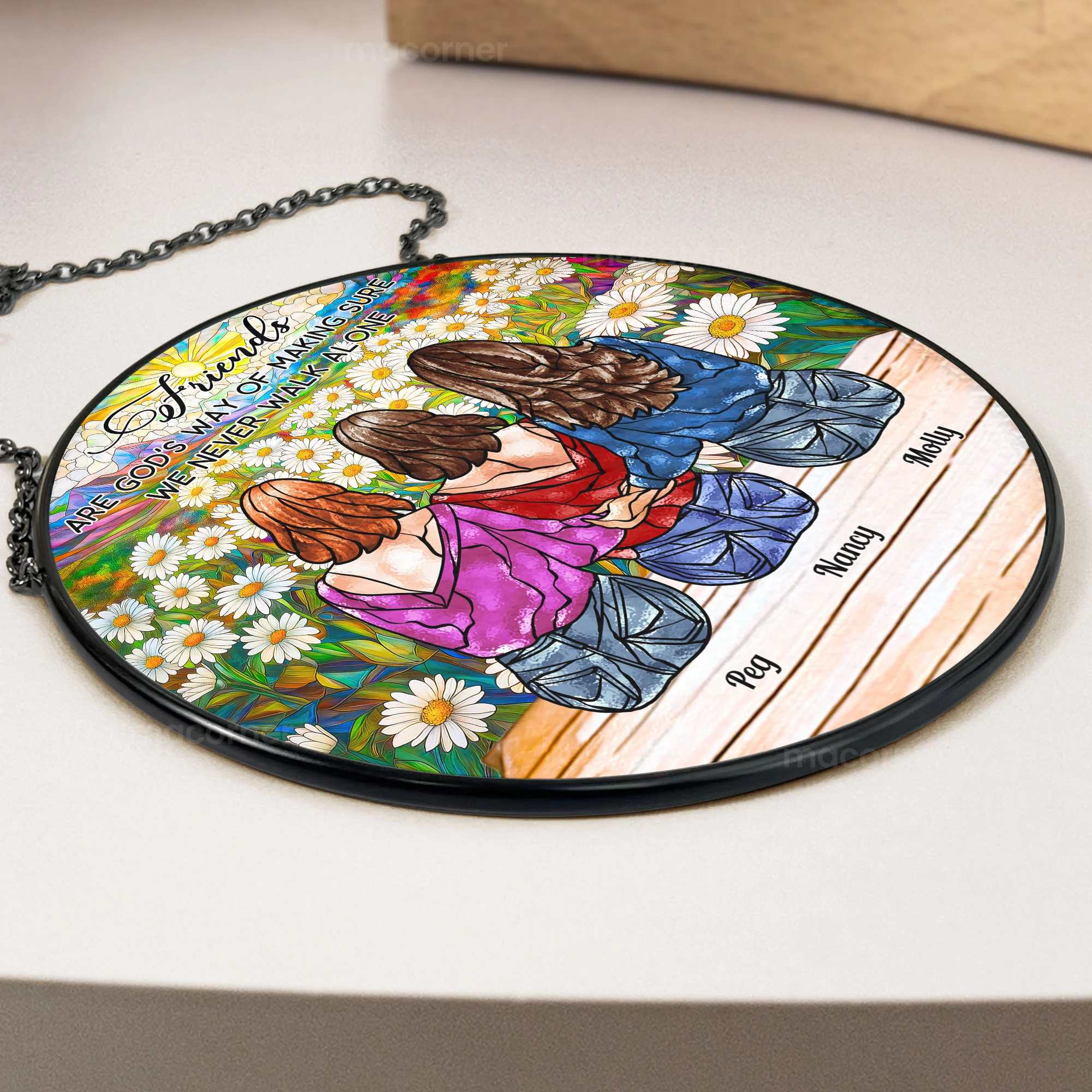 Friends Are God's Way Of - Personalized Stained Glass Window Hanging Suncatcher - Image 3