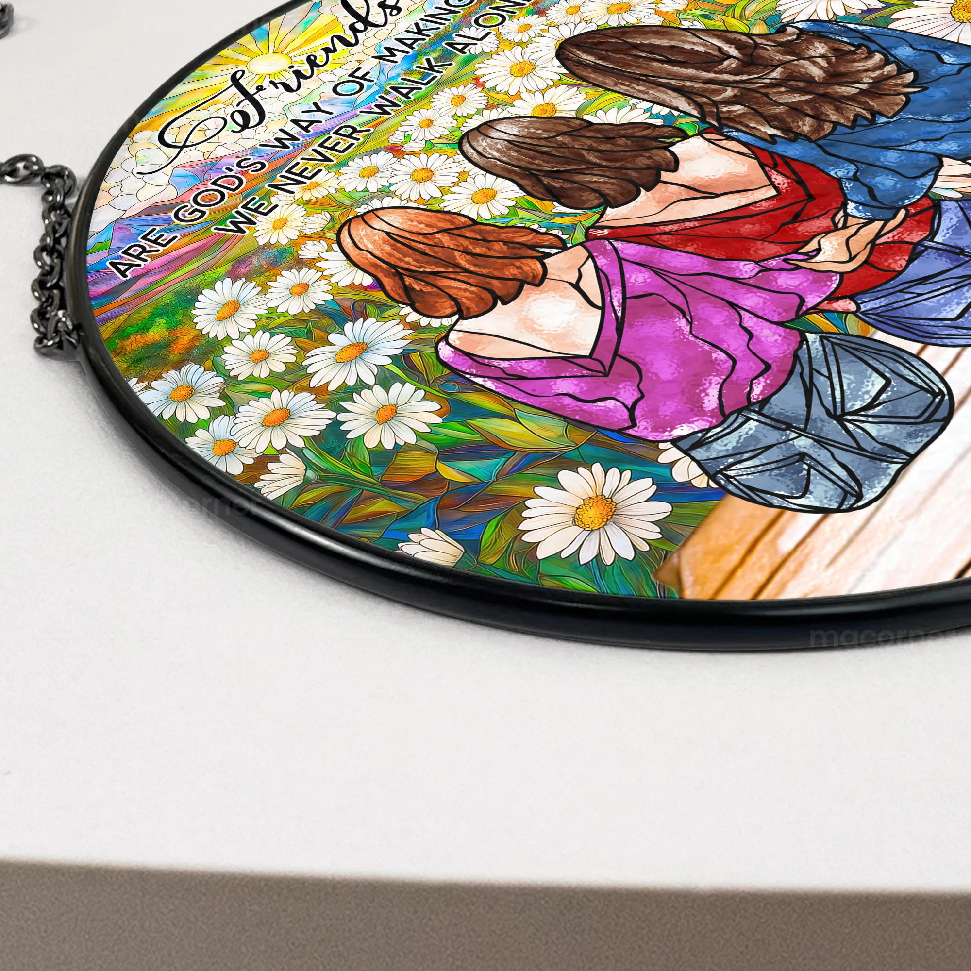 Friends Are God's Way Of - Personalized Stained Glass Window Hanging Suncatcher - Image 4