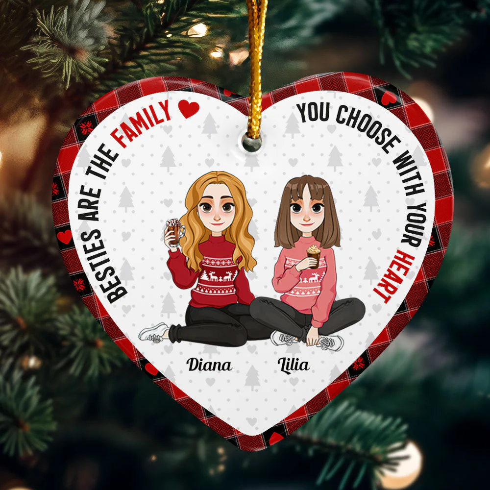 Friends Are The Family You Choose With Your Heart - Personalized Ceramic Ornament - Image 3