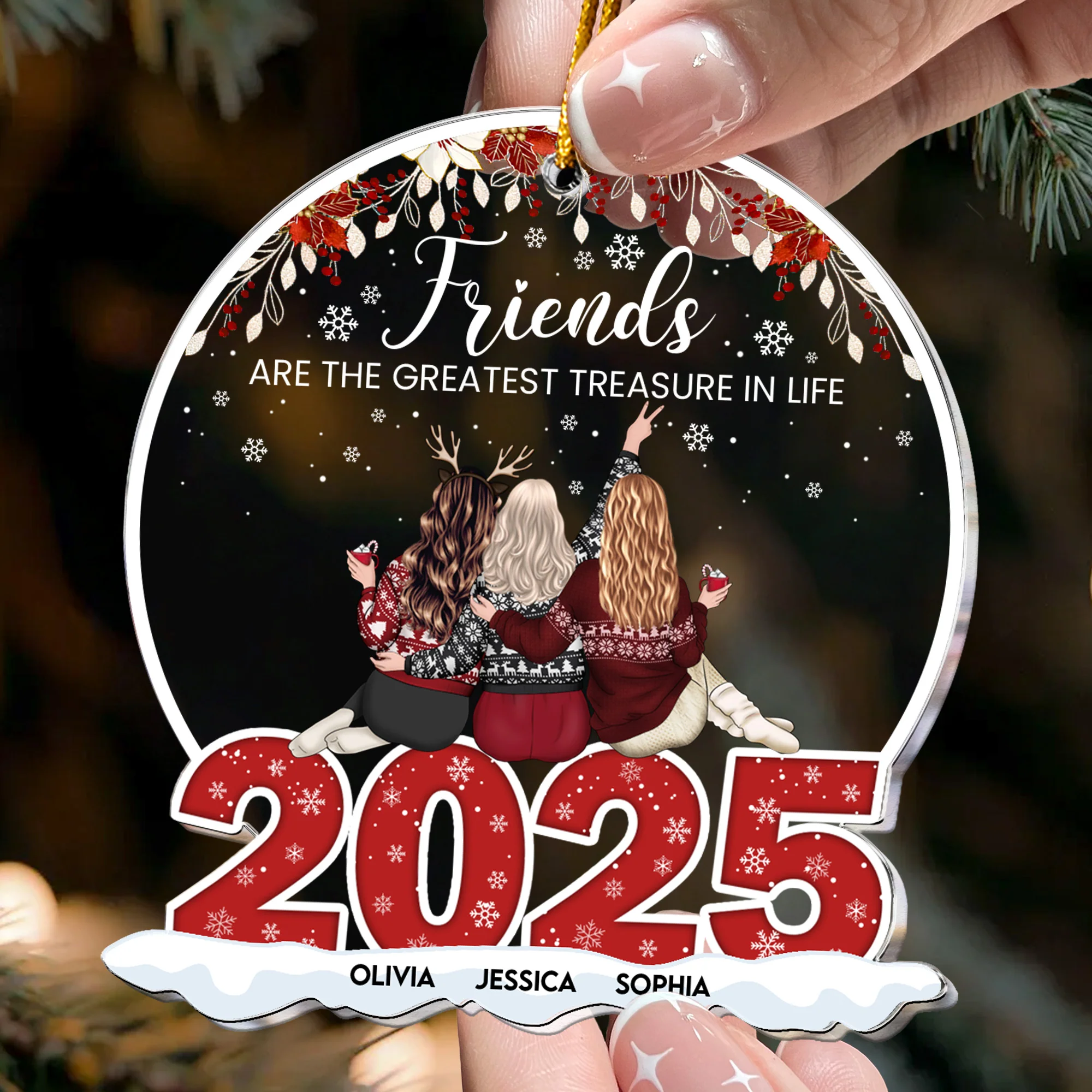 Friends Are The Greatest Treasure In Life - Personalized Acrylic Ornament - Image 2
