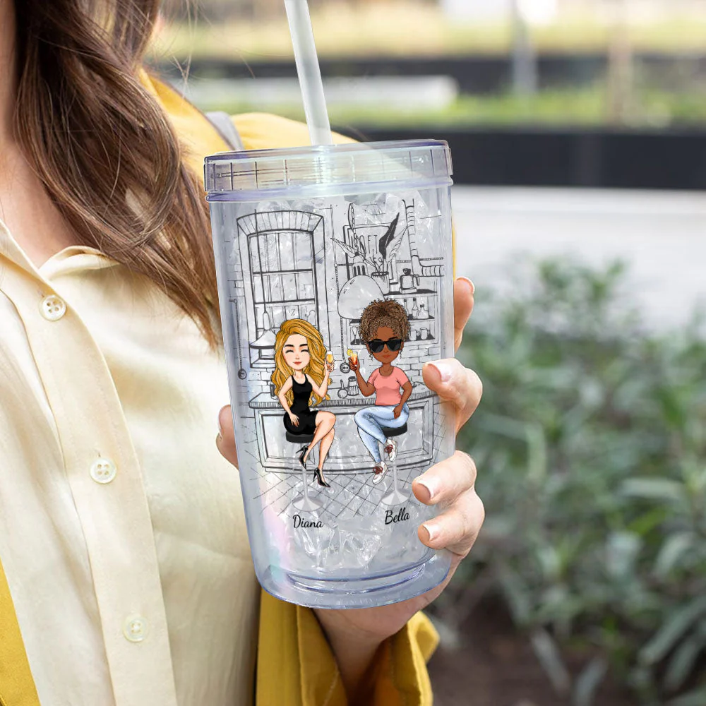 Friends Are Therapists You Can Drink With - Personalized Acrylic Tumbler With Straw - Image 4