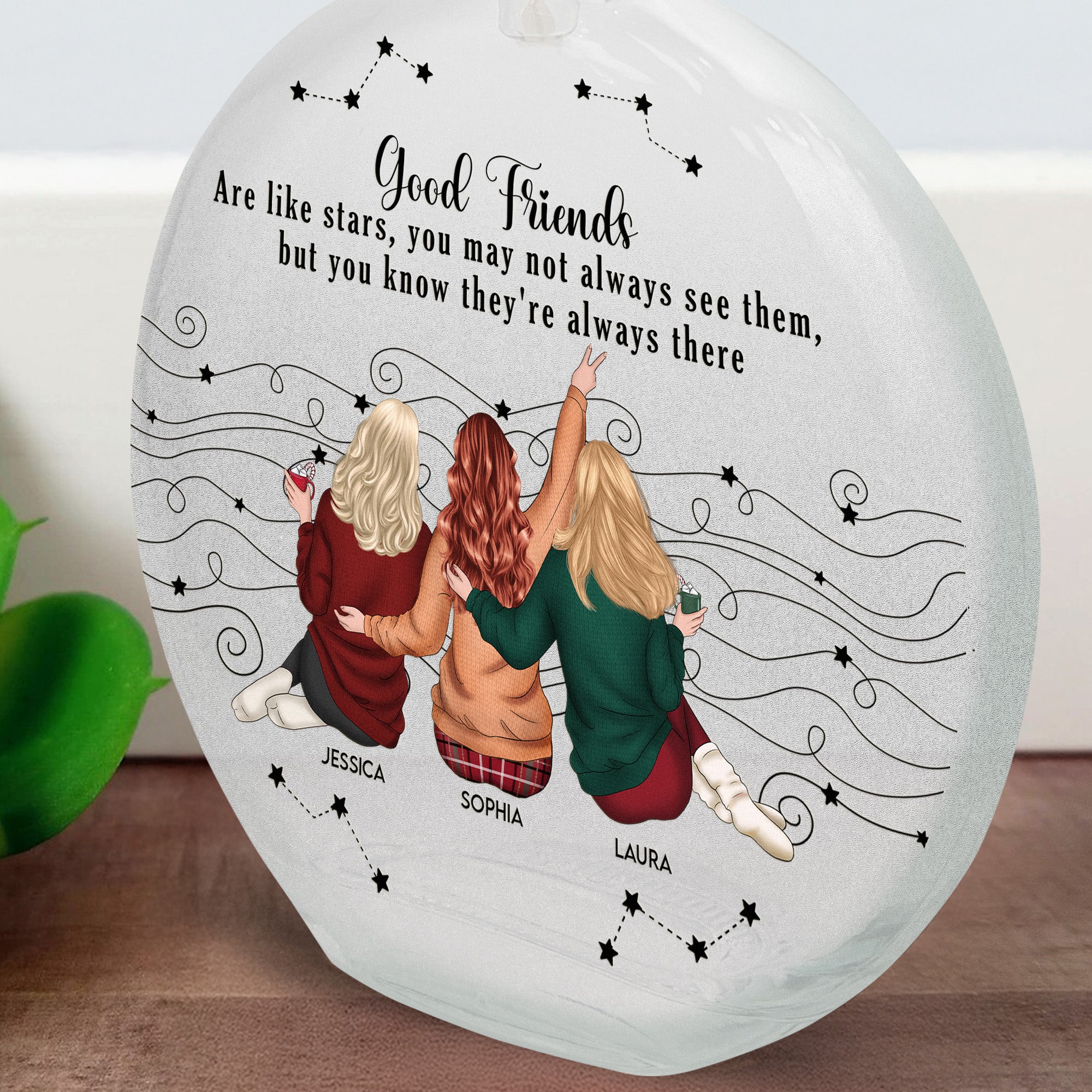 Friends Like Star - Thank You Gifts For Friends, Sisters - Personalized Round Flat Bottle Light - Image 2