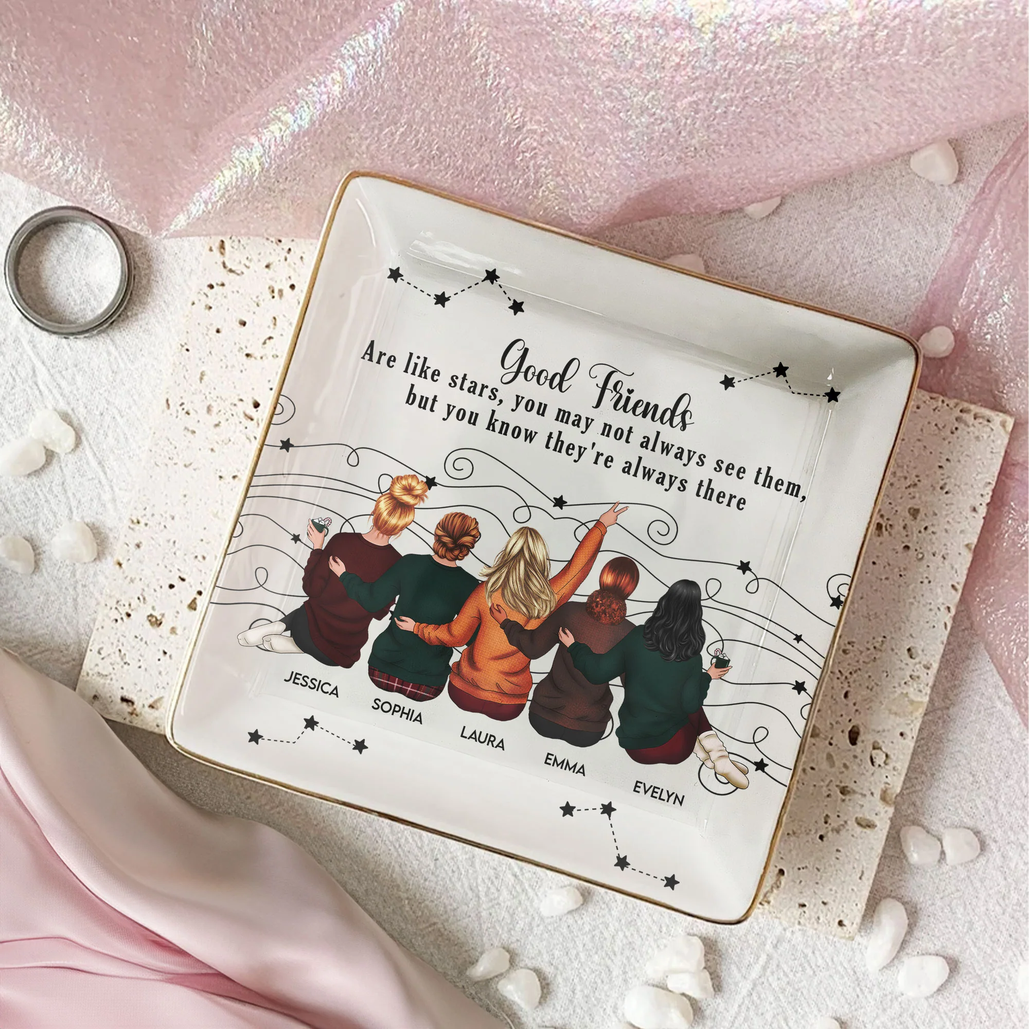 Friends Like Star - Thank You Gifts For Friends, Sisters - Personalized Square Jewelry Dish - Image 2