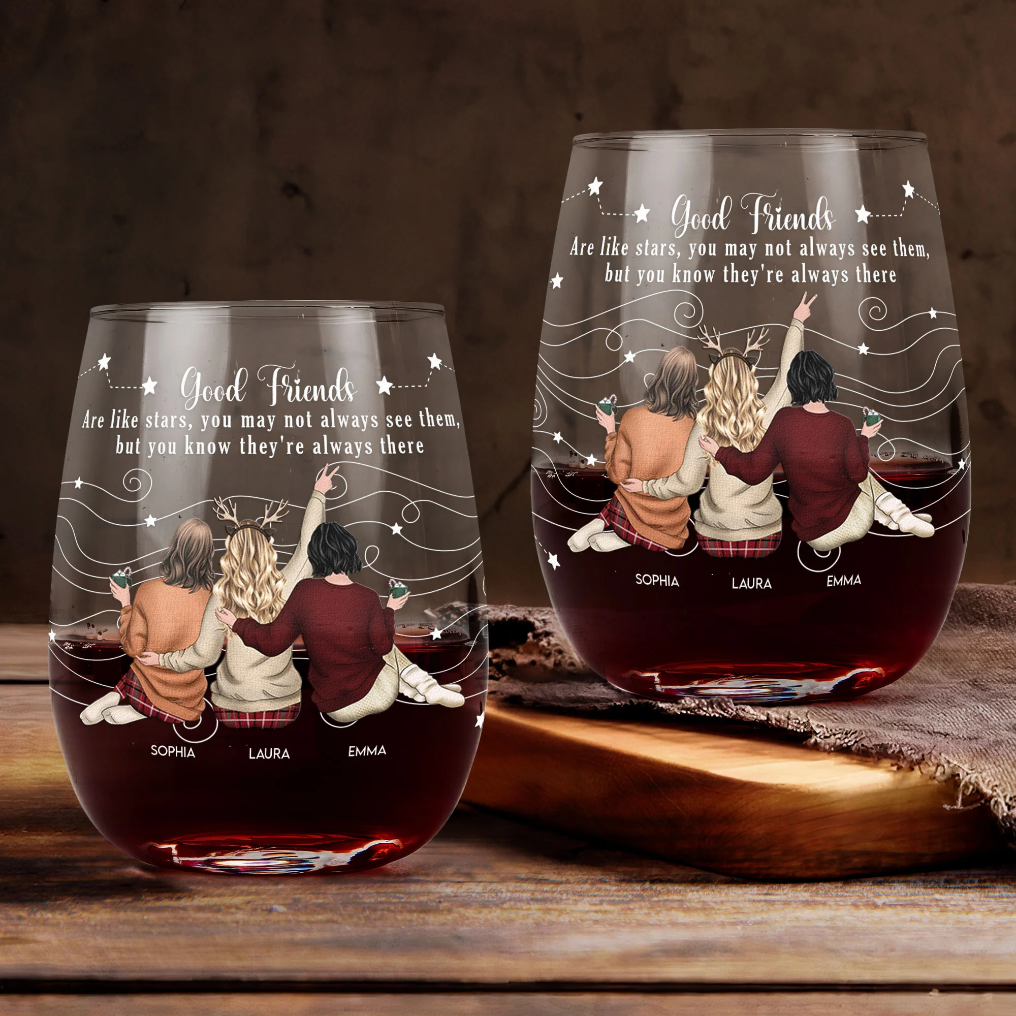 Friends Like Star - Thank You Gifts For Friends, Sisters - Personalized Stemless Wine Glass - Image 2