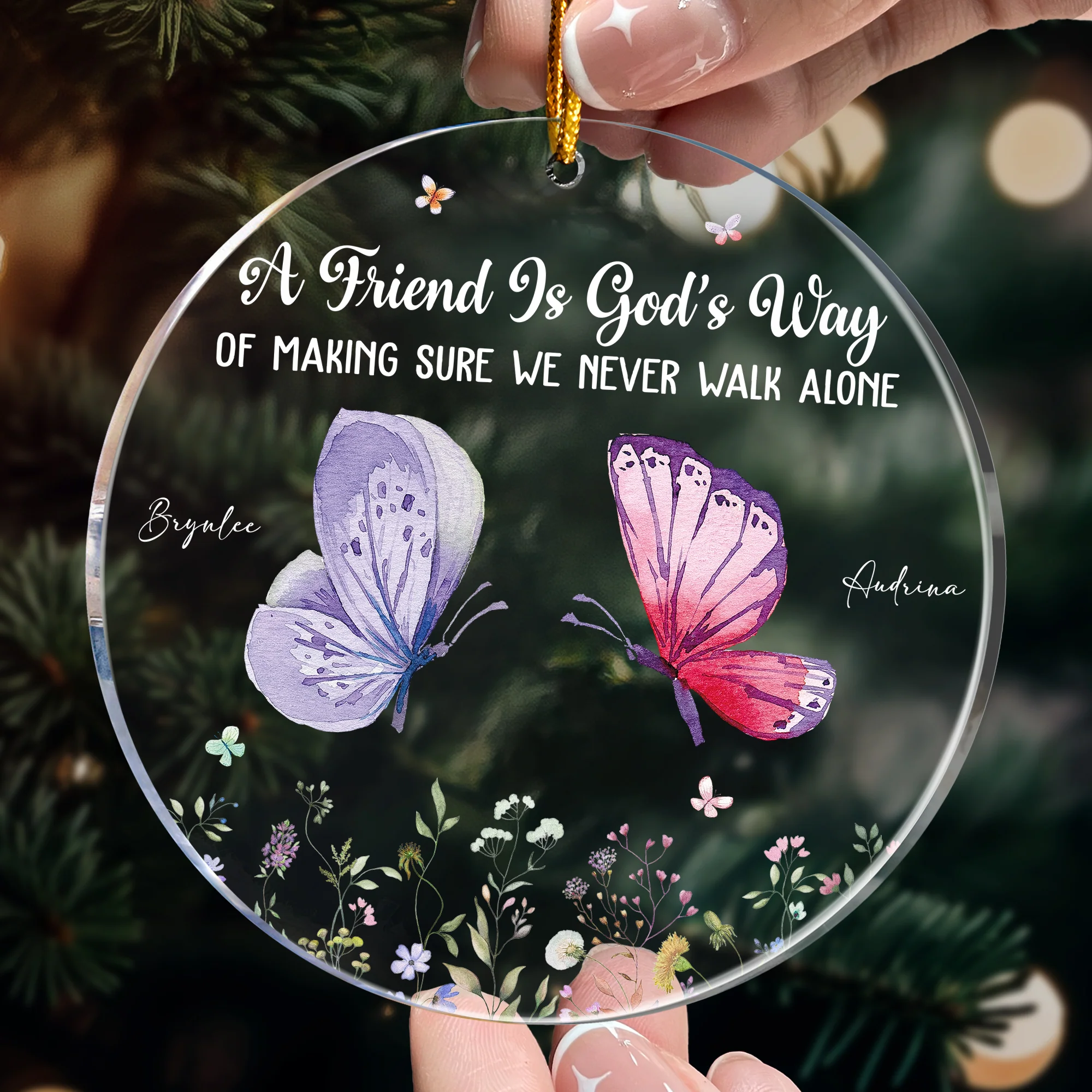 Friends We Never Walk Alone - Butterfly Version - Personalized Acrylic Ornament - Image 2