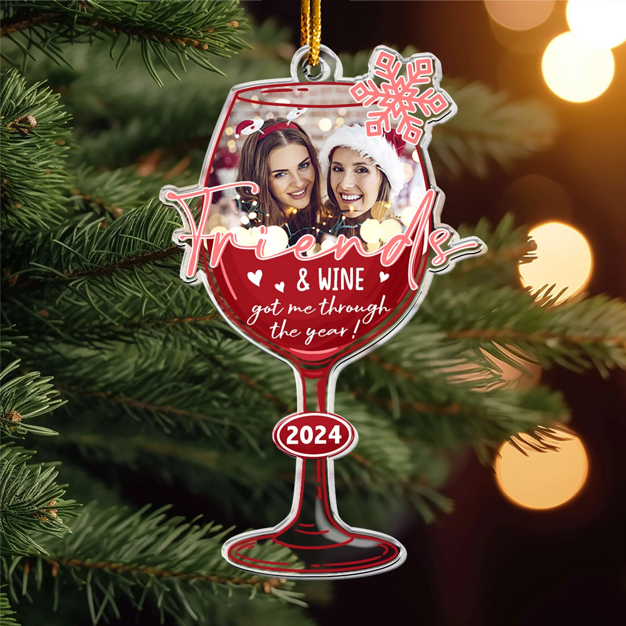 Friends & Wine Got Me Through The Year! - Personalized Acrylic Photo Ornament - Image 5