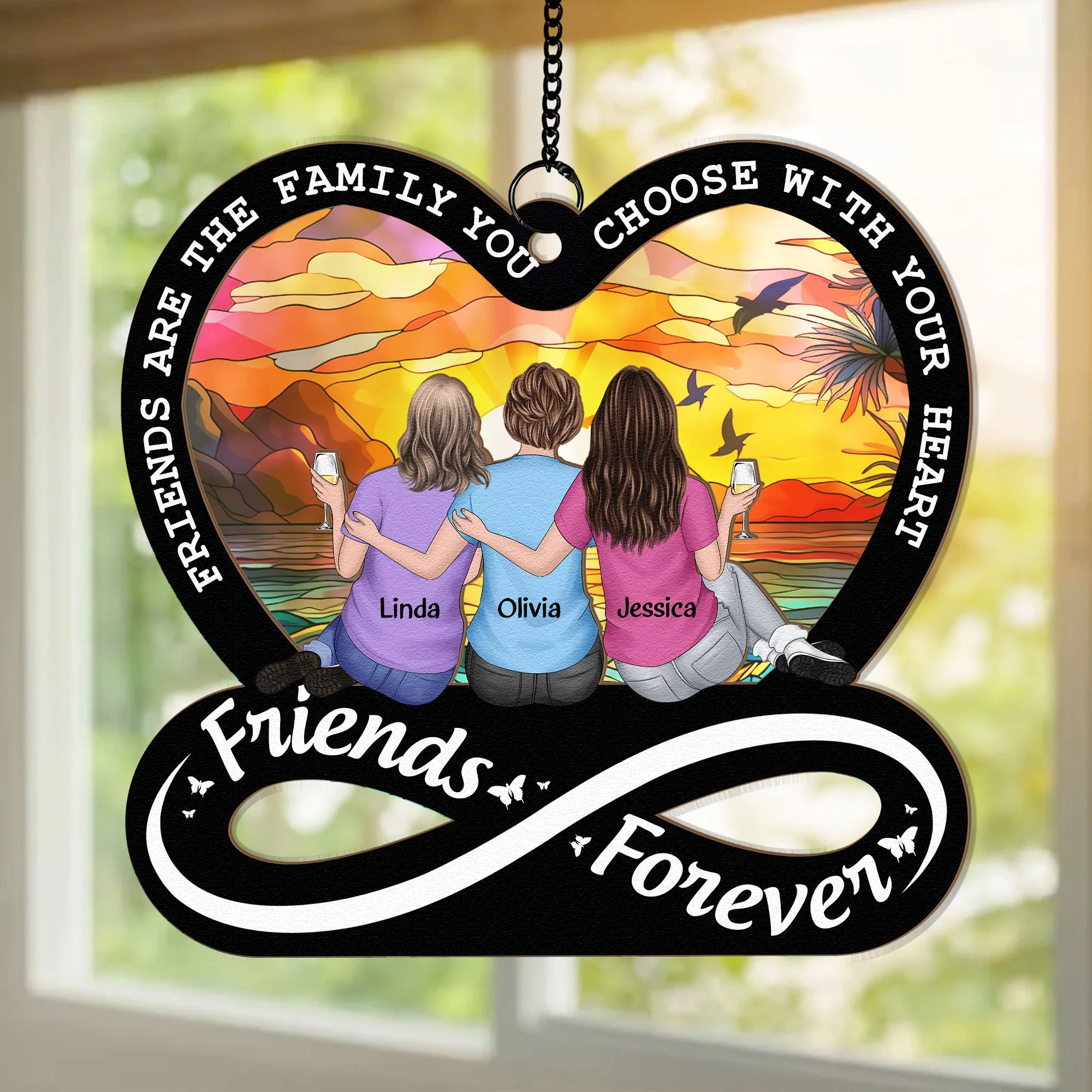 Friendship Forever Family Choose With Heart - Personalized Window Hanging Suncatcher Ornament - Image 2