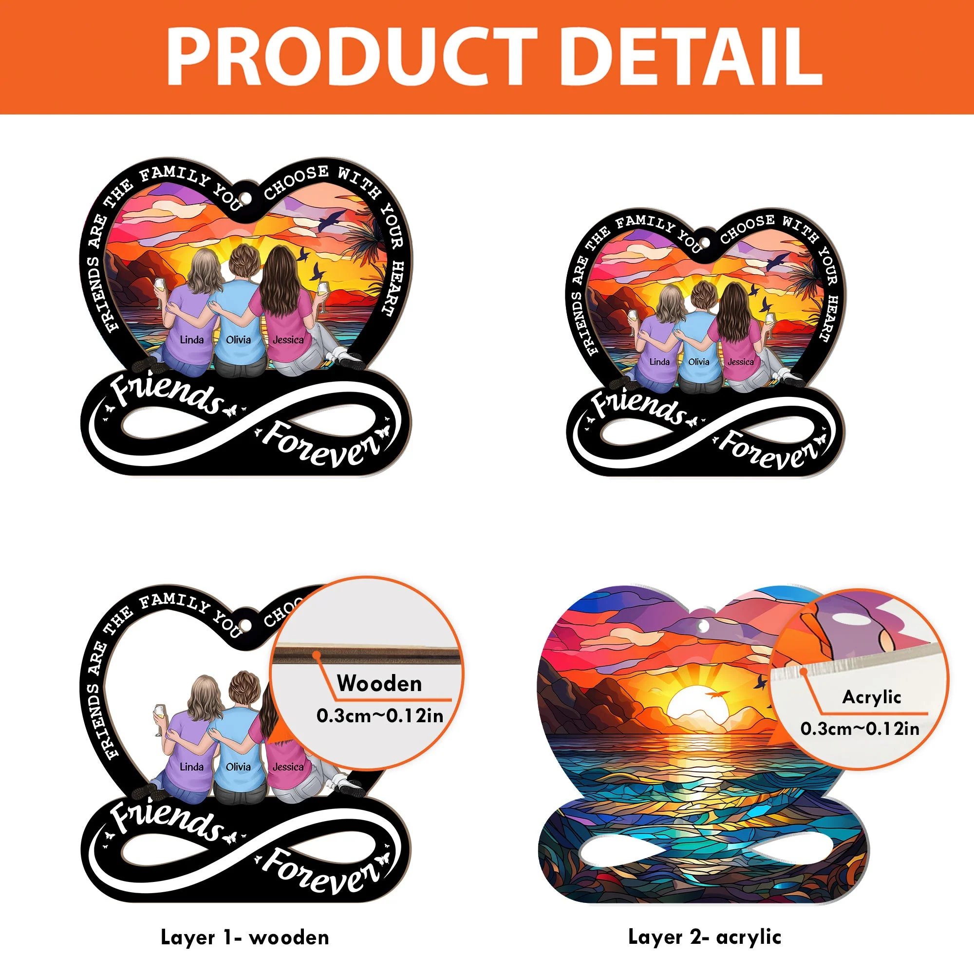 Friendship Forever Family Choose With Heart - Personalized Window Hanging Suncatcher Ornament - Image 6