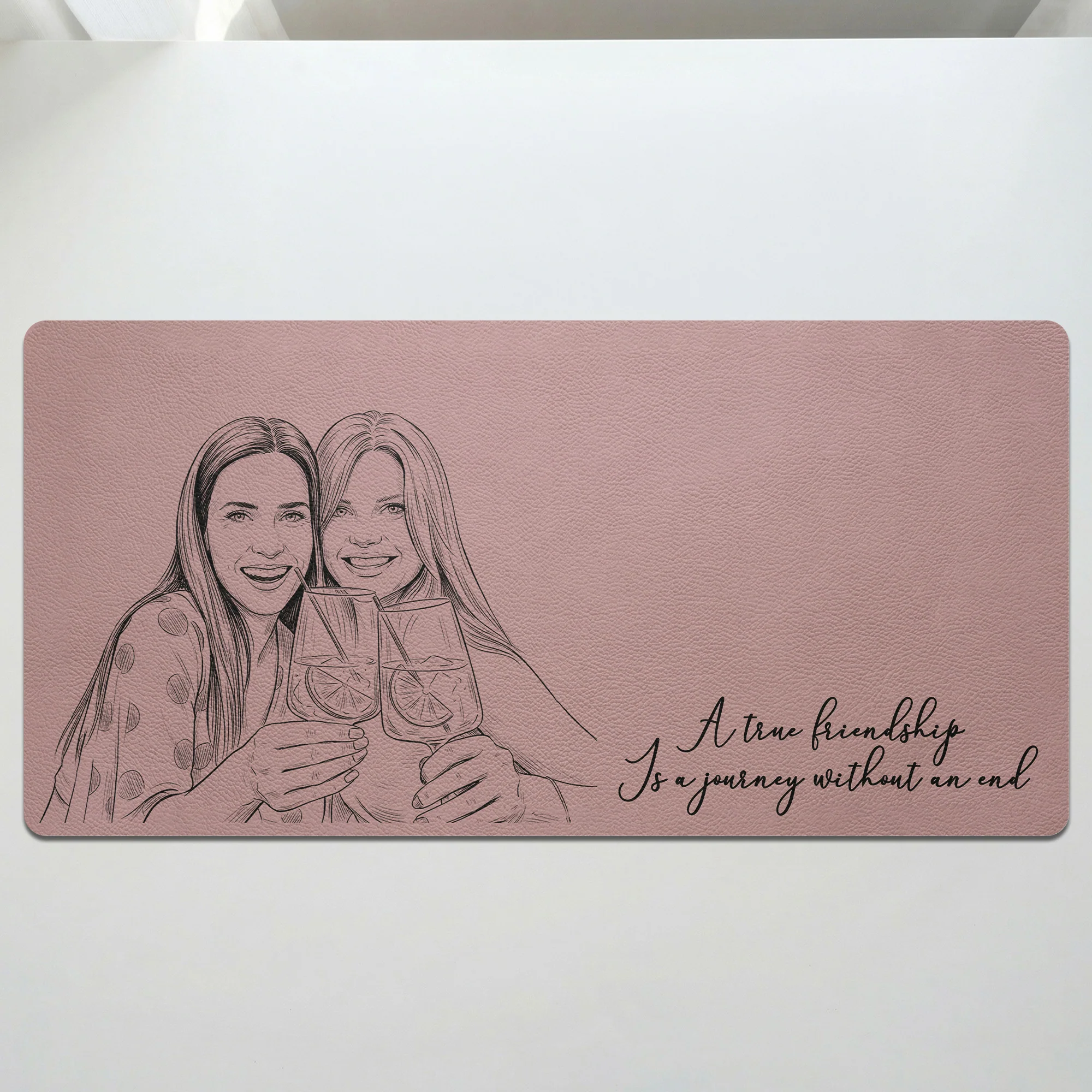 Friendship Gift Custom Photo Sketch Line Art - Personalized Desk Mat - Image 4
