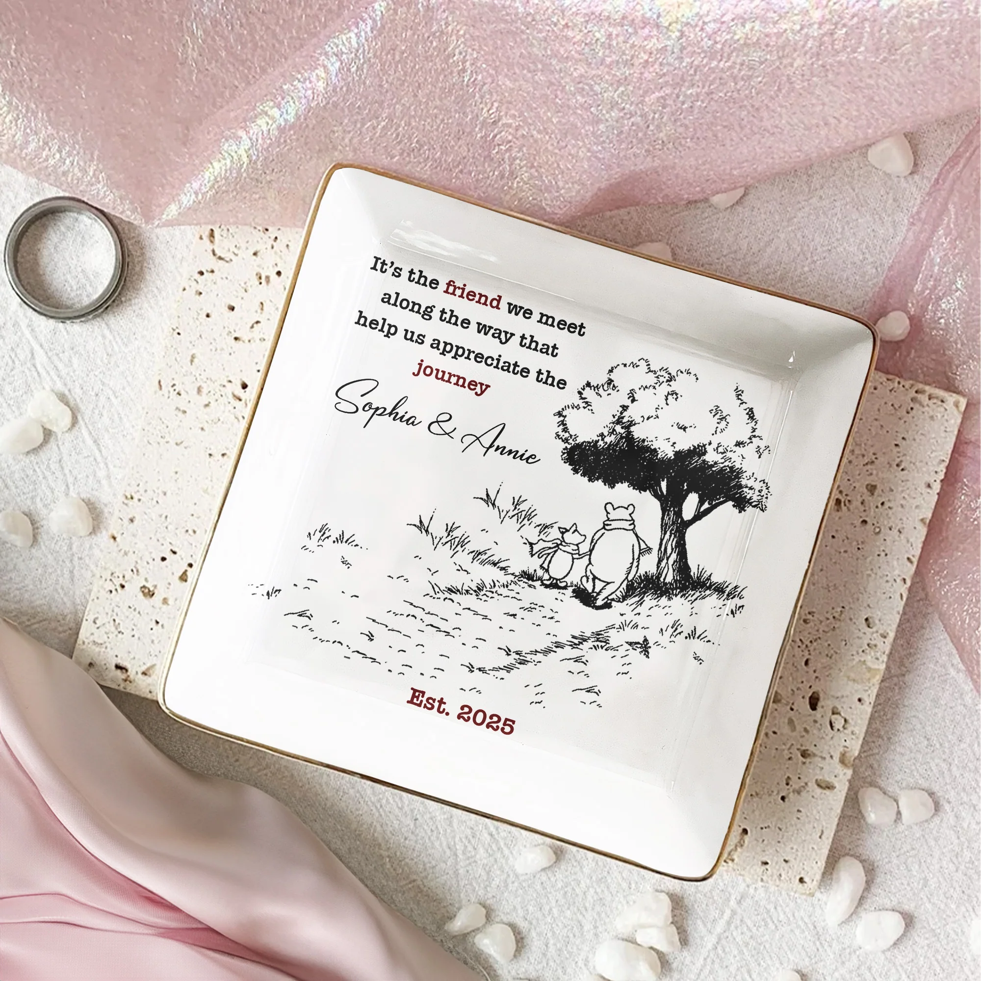 Friendship Gift It's The Friend We Meet Along The Way - Personalized Jewelry Dish - Image 2