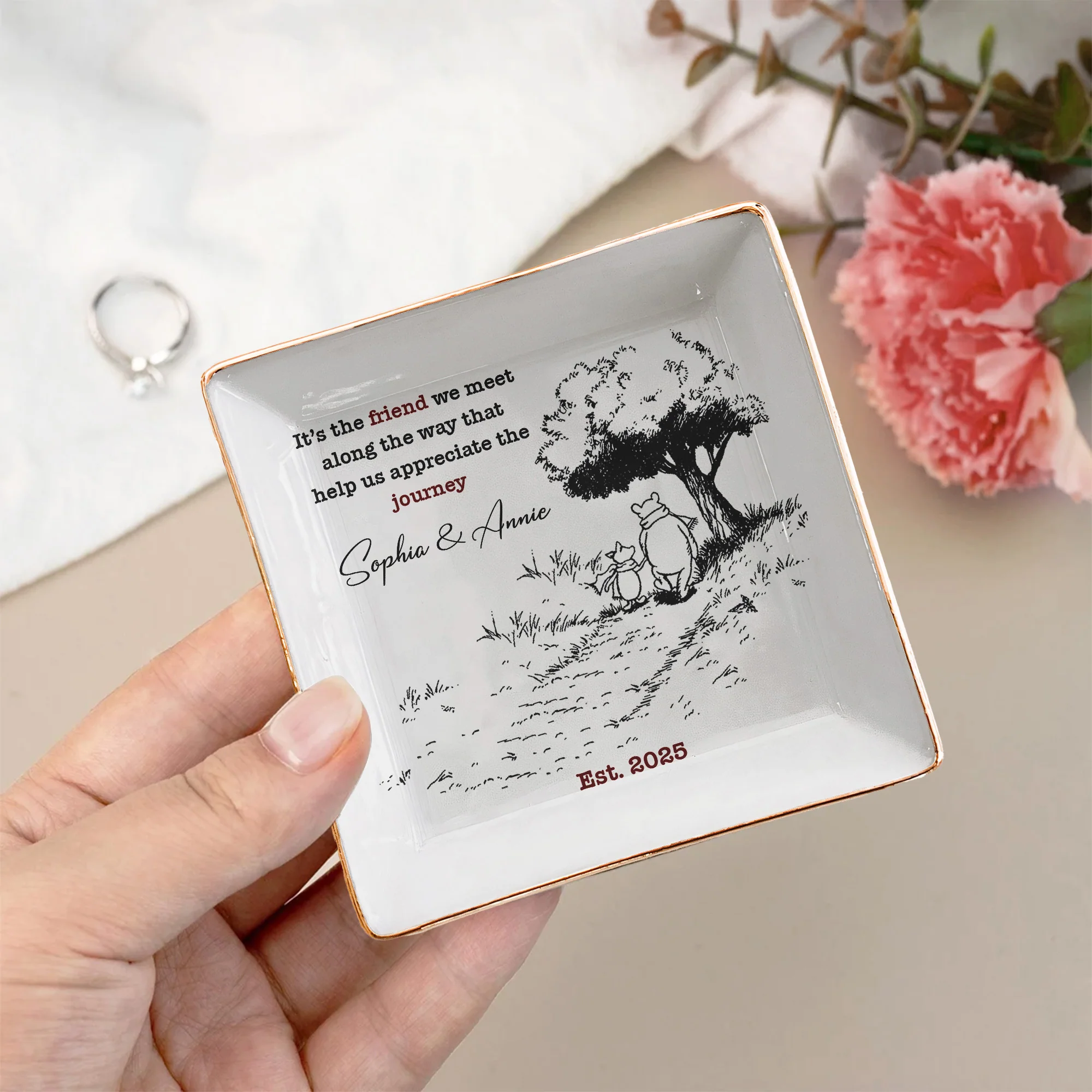 Friendship Gift It's The Friend We Meet Along The Way - Personalized Jewelry Dish - Image 3