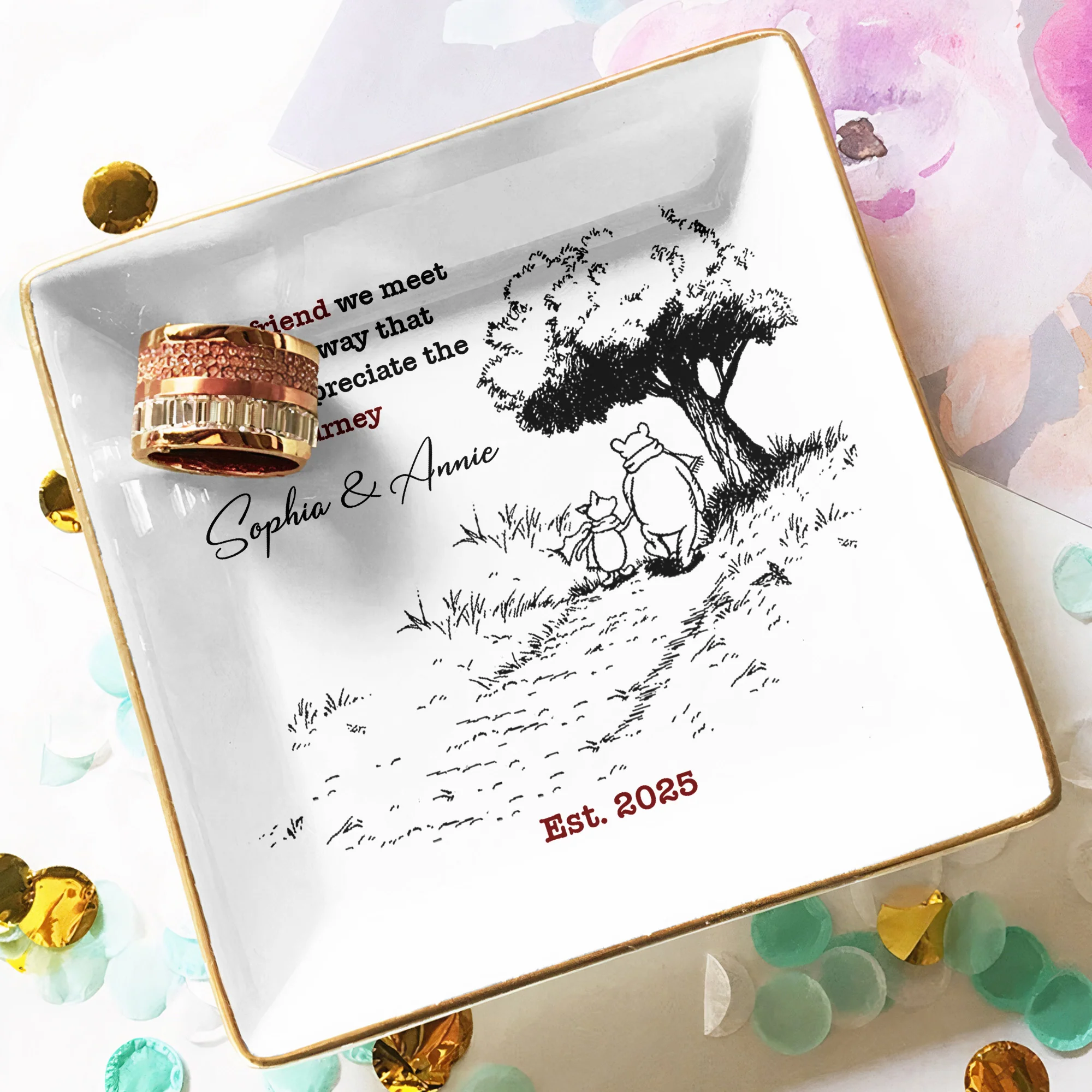 Friendship Gift It's The Friend We Meet Along The Way - Personalized Jewelry Dish - Image 4